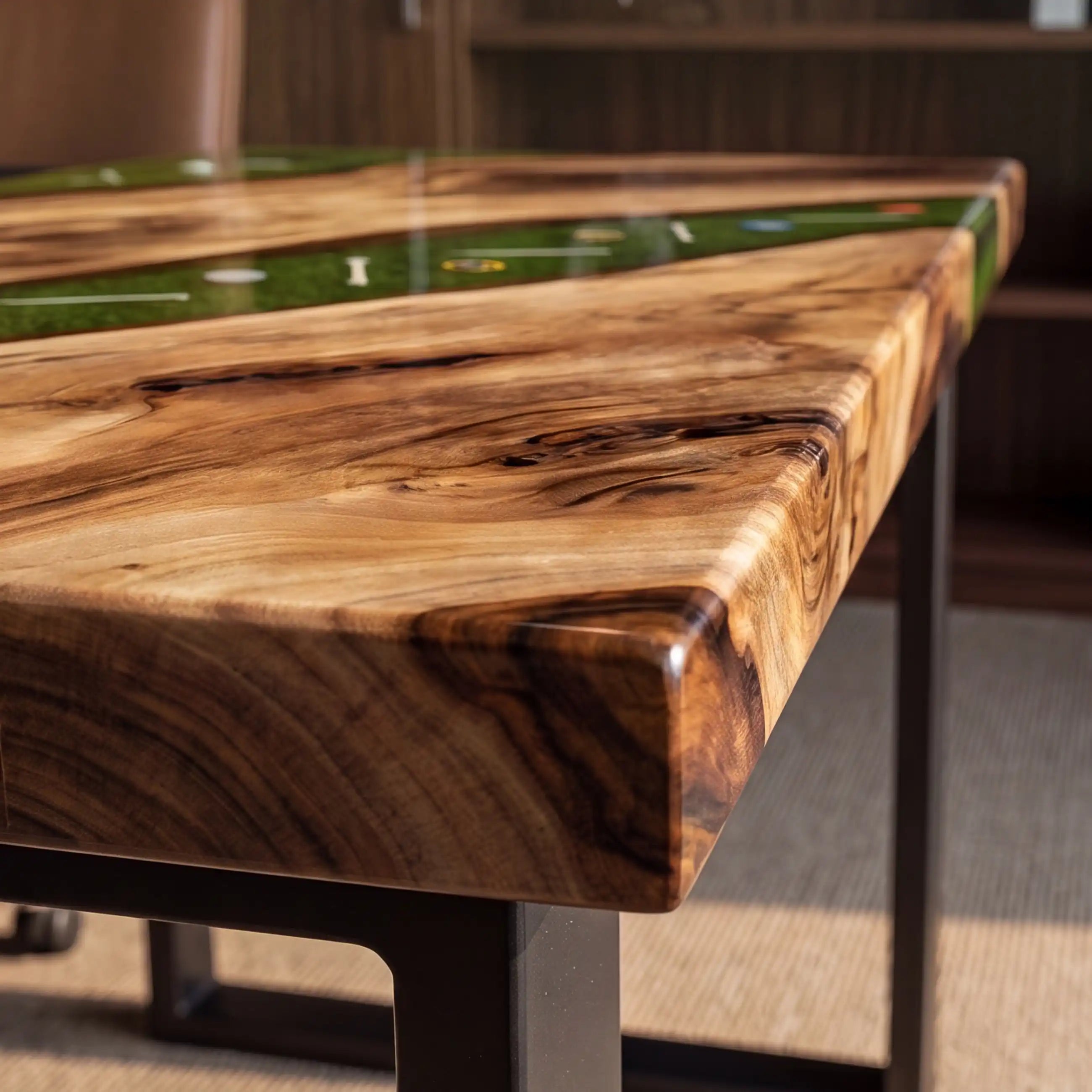 Custom Olive Wood and “Fairway Green” Resin Executive Desk (With Embedded Golf Theme Details) RD-56