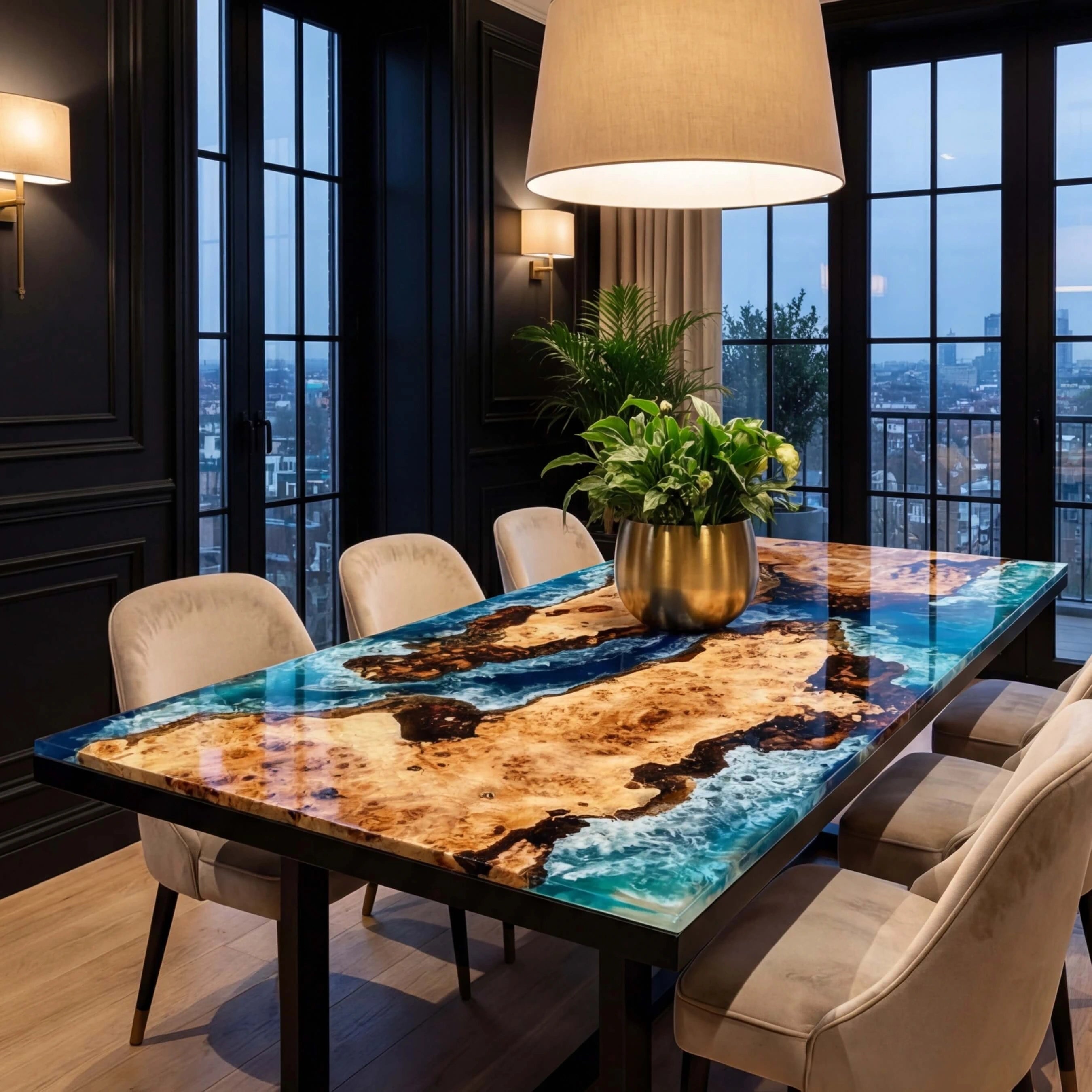 CustomPoplarEpoxyResinRiverTableBlueWavesQZT-15-19