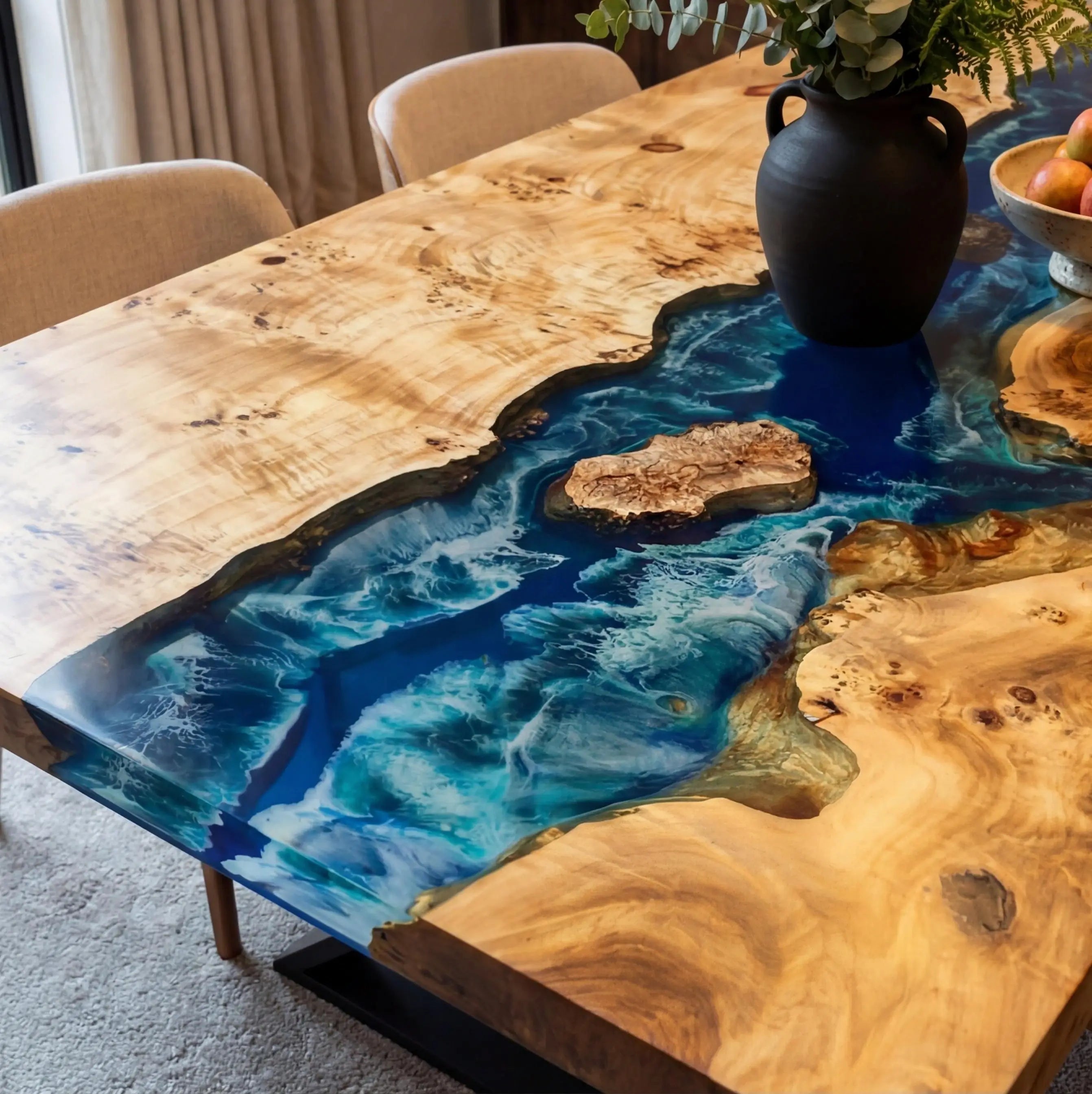 CustomPoplarEpoxyResinRiverTableDeepBlueWavesXRT-32-18