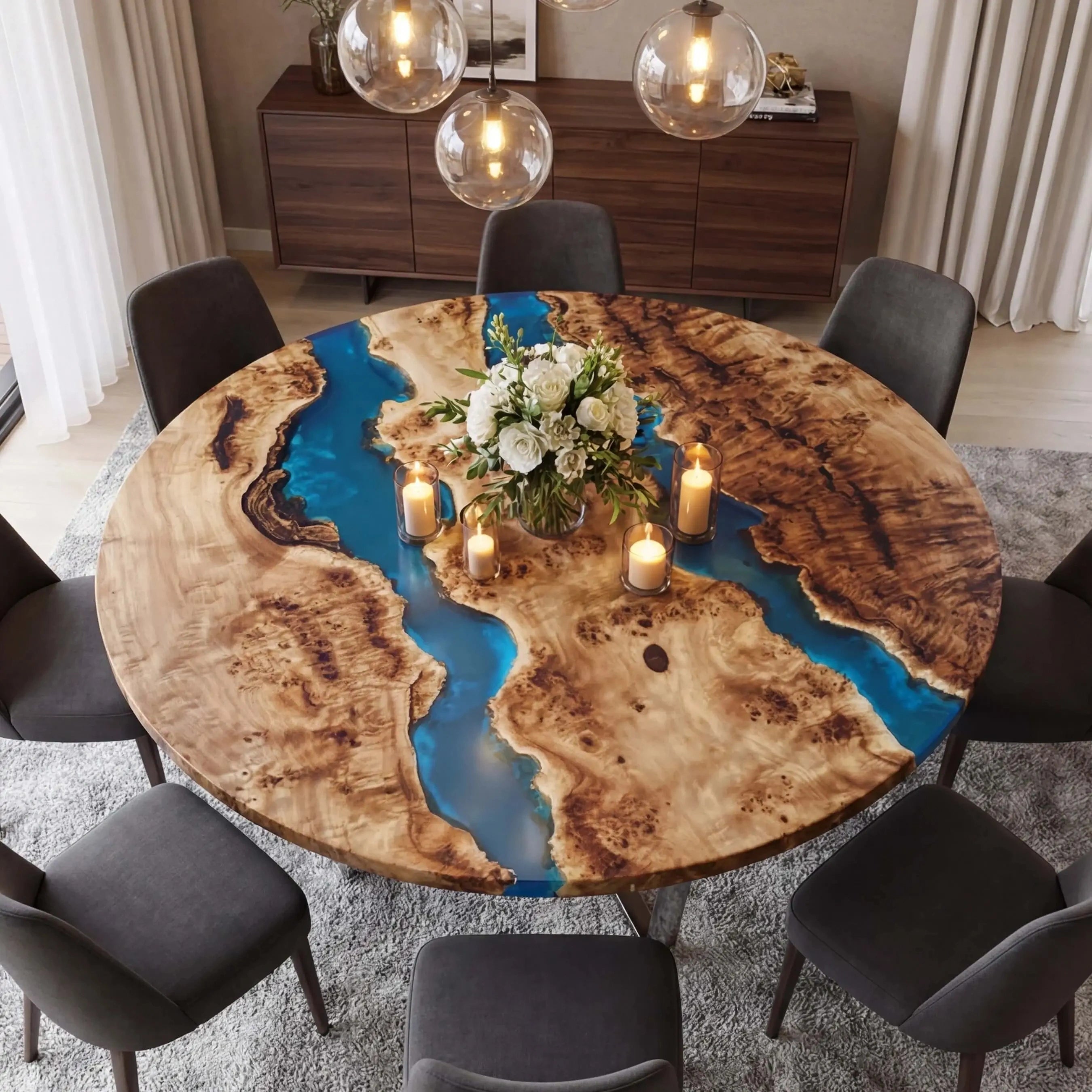 CustomPoplarEpoxyResinRoundCoffeeTableBlueResinERT-62-18