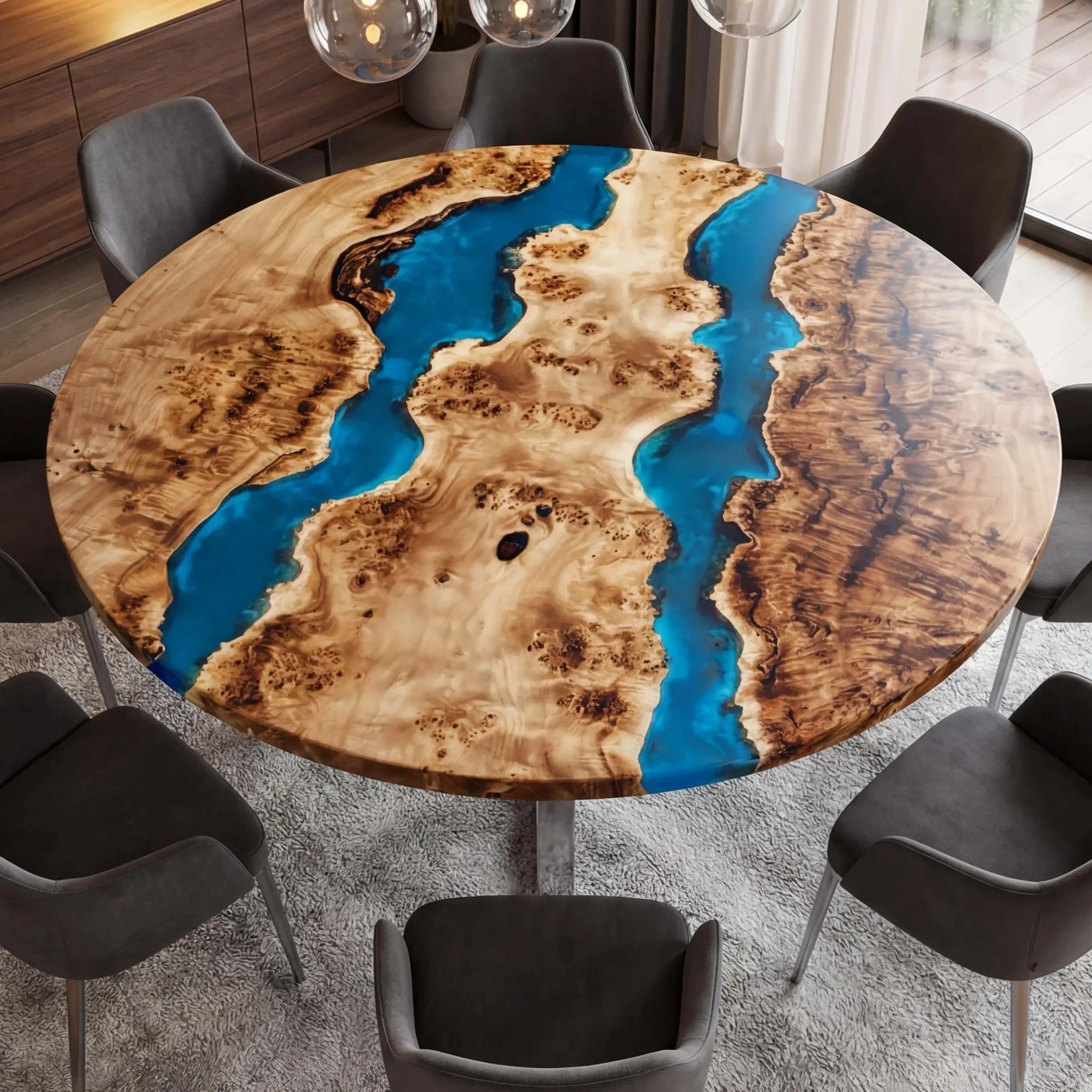 CustomPoplarEpoxyResinRoundCoffeeTableBlueResinERT-62-19
