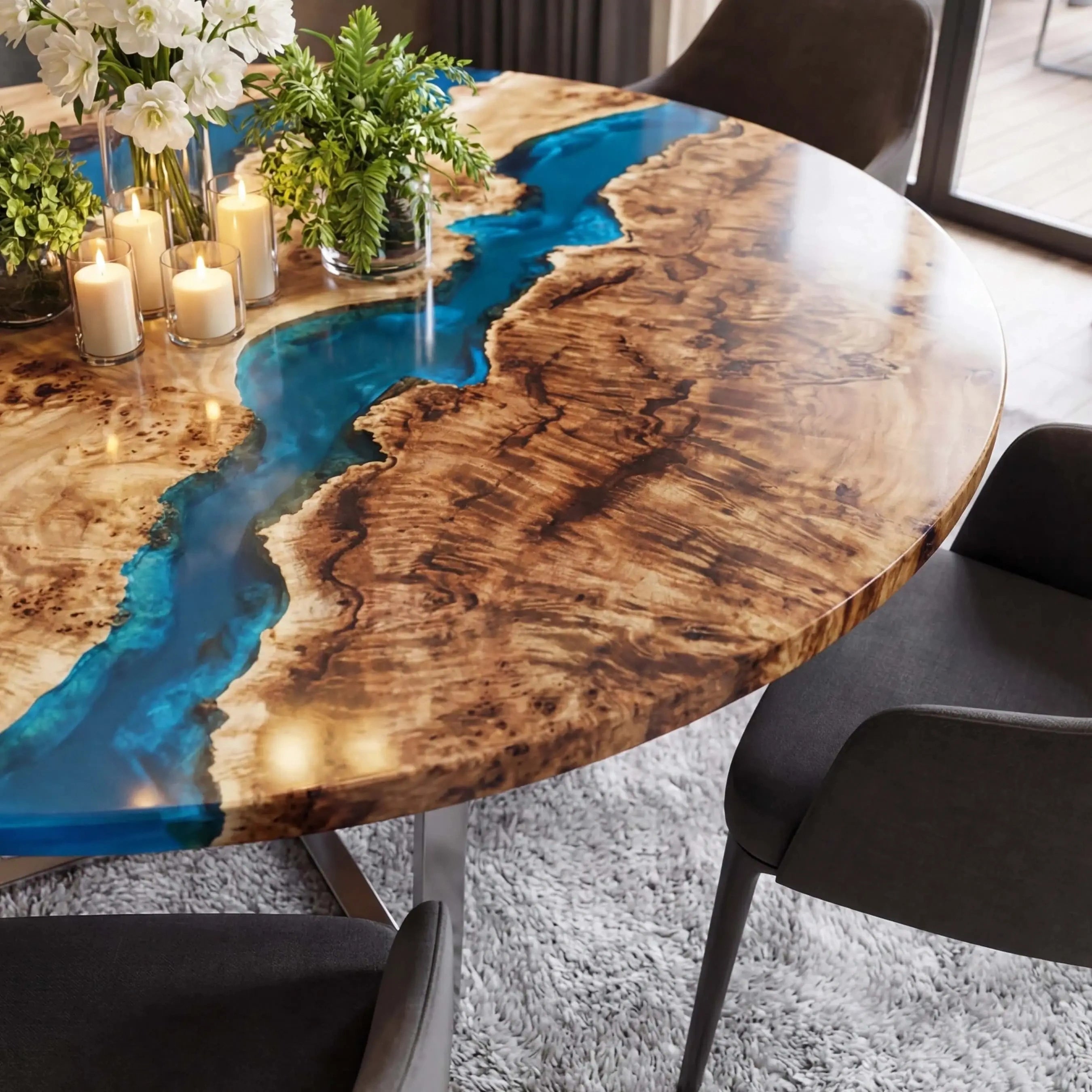 CustomPoplarEpoxyResinRoundCoffeeTableBlueResinERT-62-20