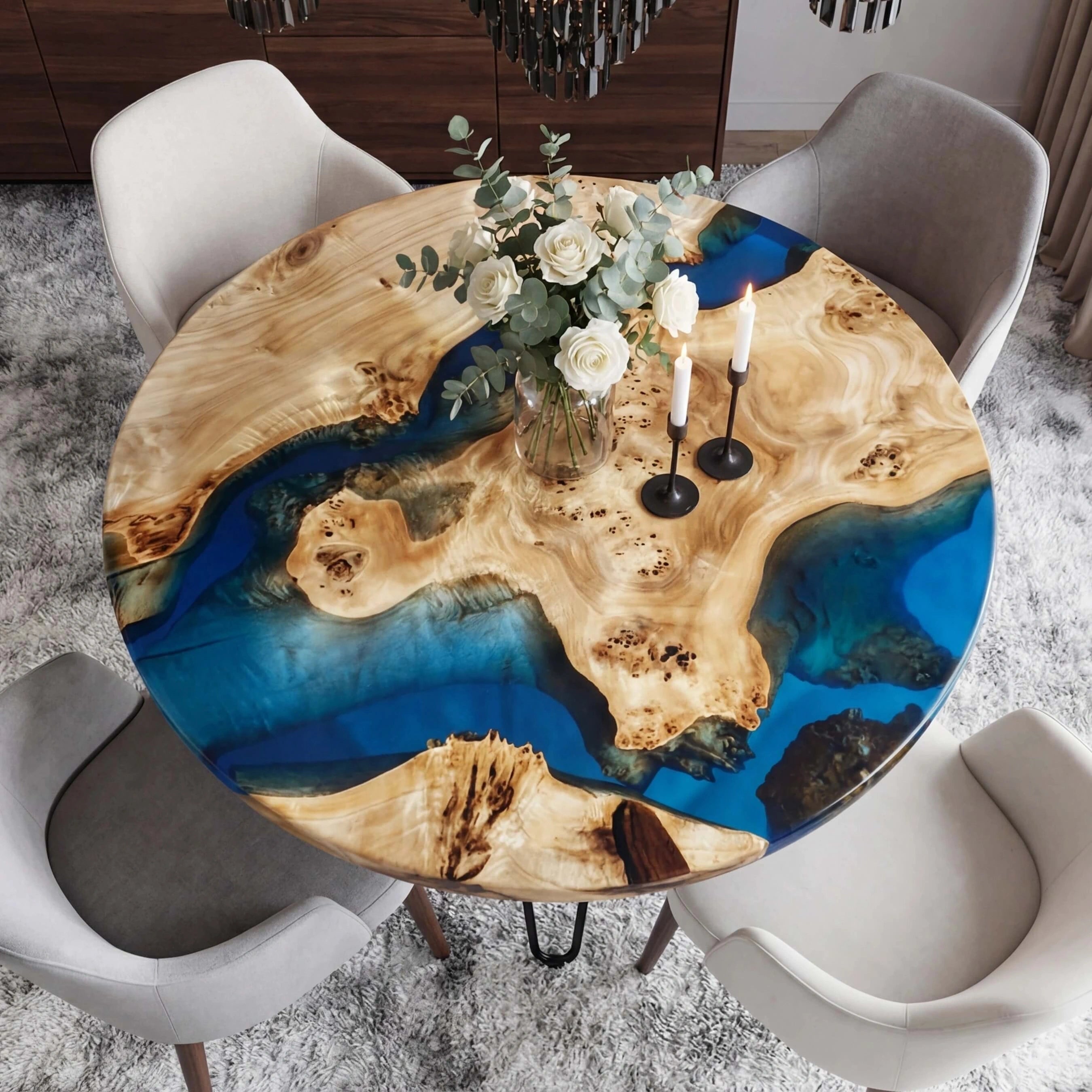CustomPoplarEpoxyResinRoundCoffeeTableBlueResinERT-87-18