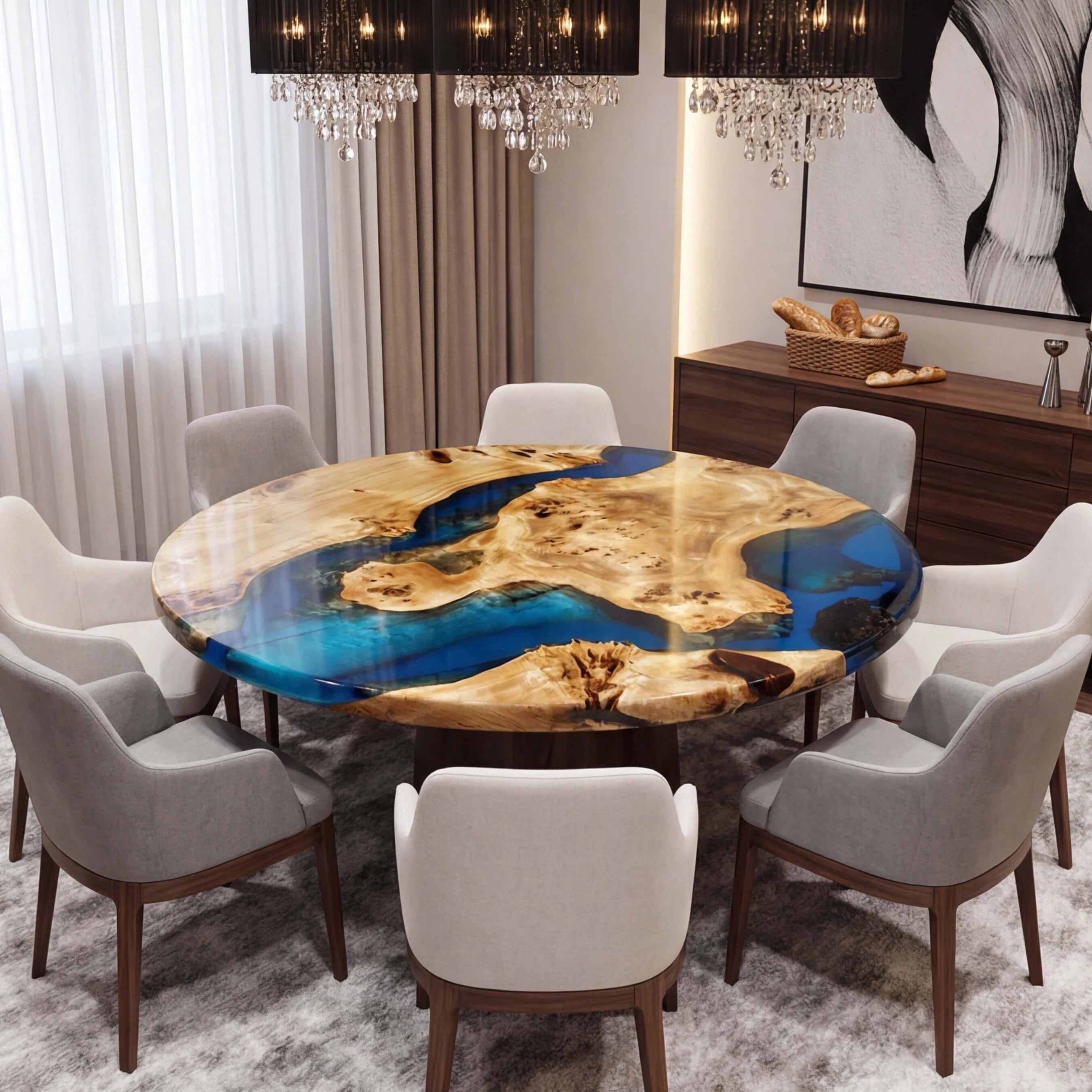 CustomPoplarEpoxyResinRoundCoffeeTableBlueResinERT-87-19