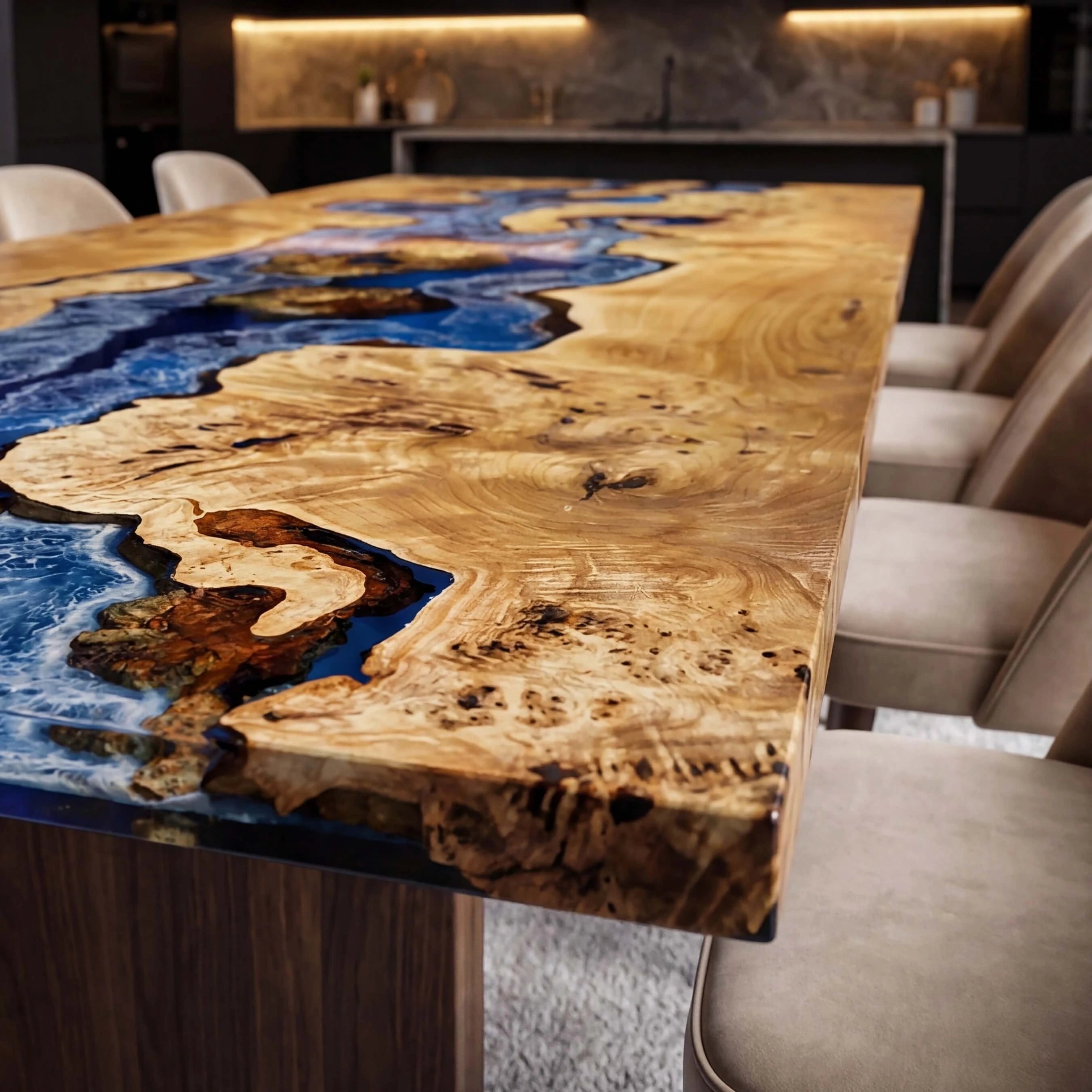 CustomPoplarWoodEpoxyResinRiverTableBlueResinORT-90-18