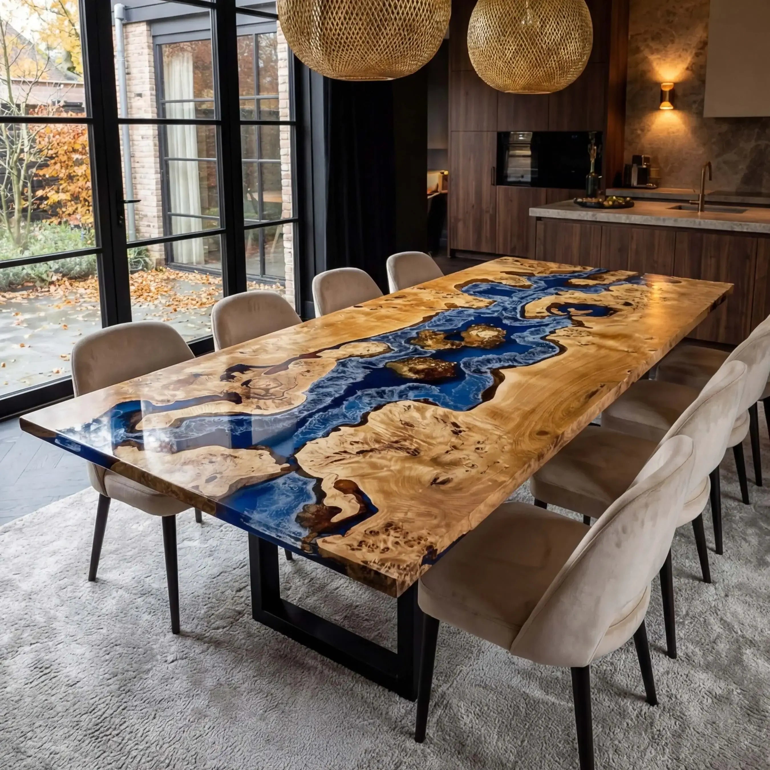 CustomPoplarWoodEpoxyResinRiverTableBlueResinORT-90-19