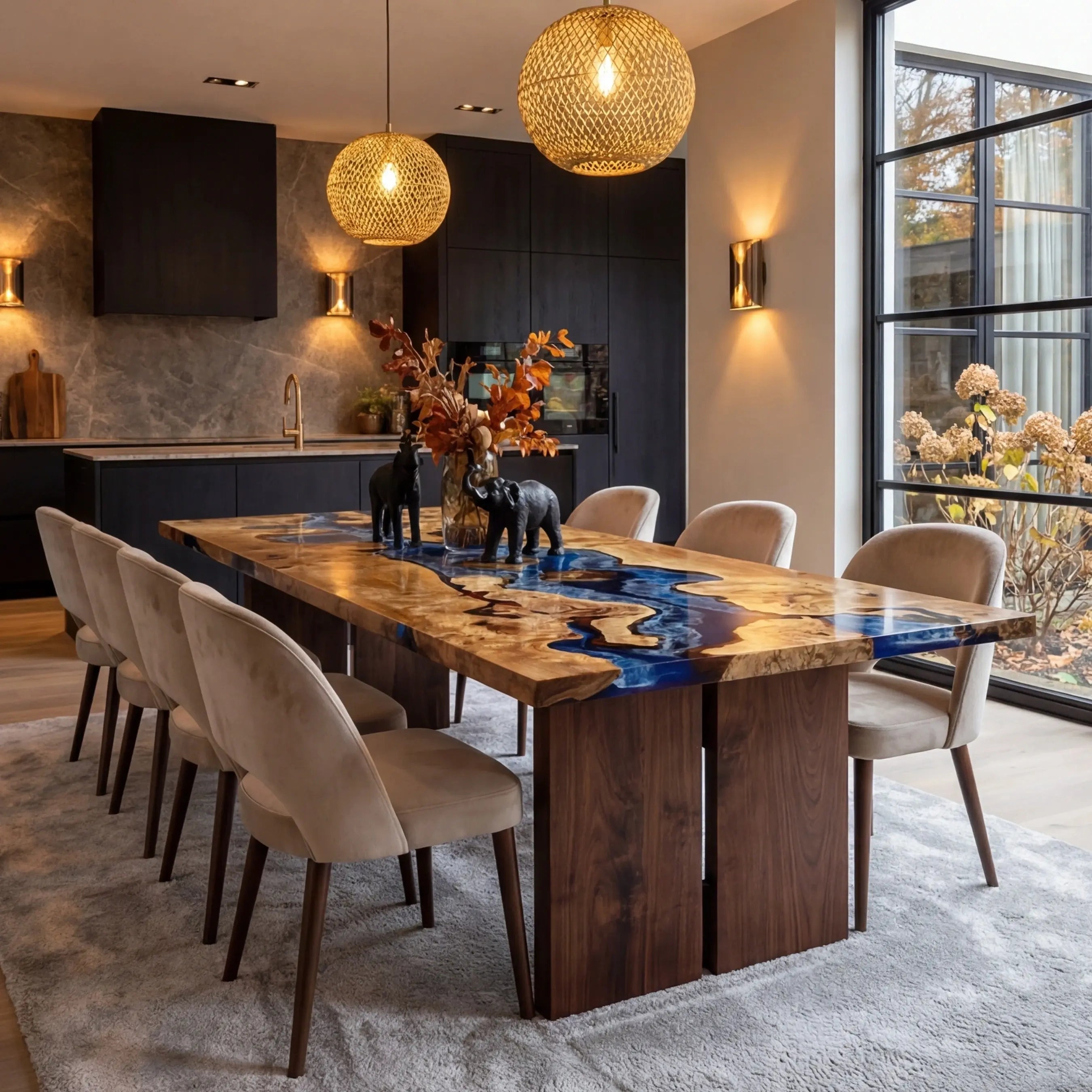 CustomPoplarWoodEpoxyResinRiverTableBlueResinORT-90-20