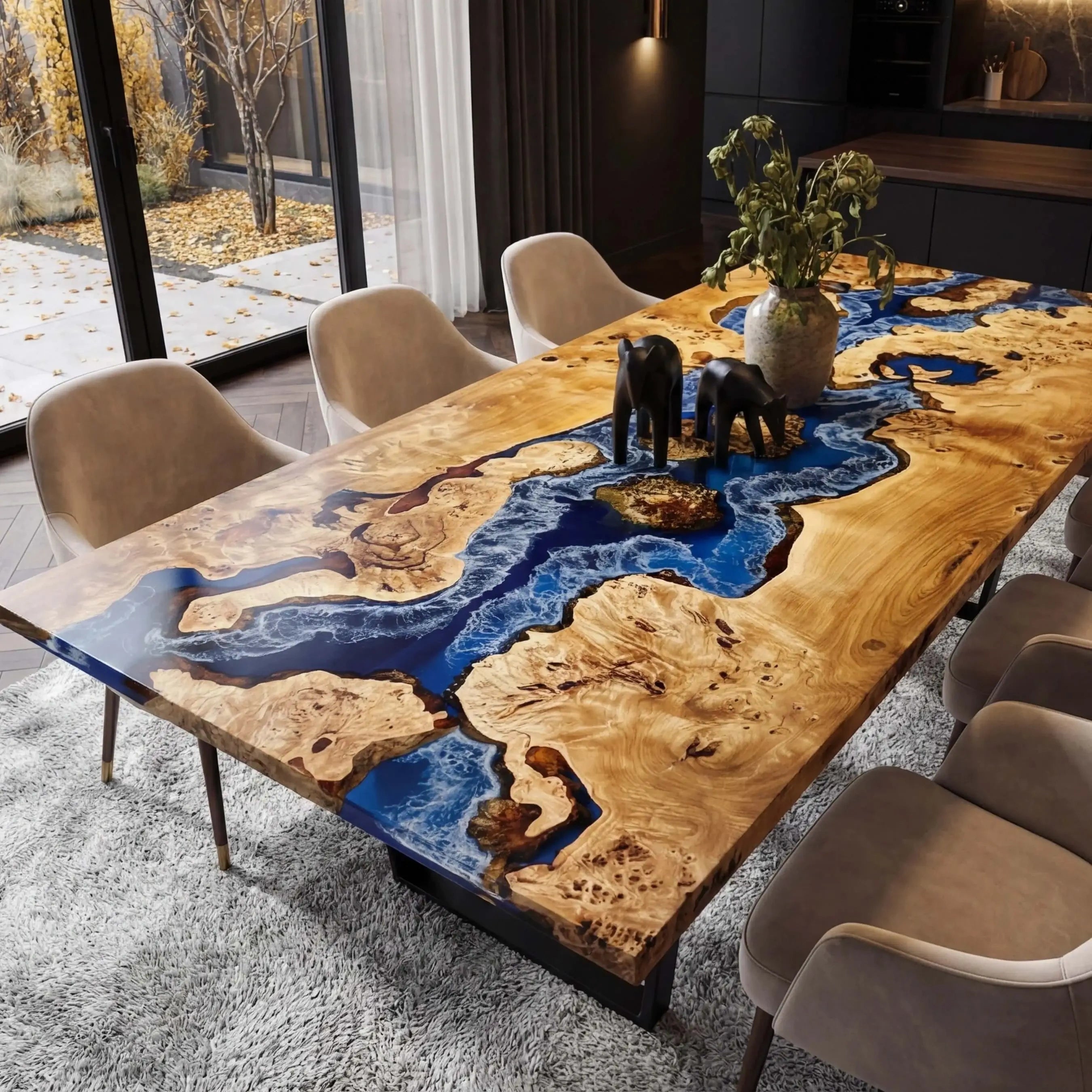 CustomPoplarWoodEpoxyResinRiverTableBlueResinORT-90-21