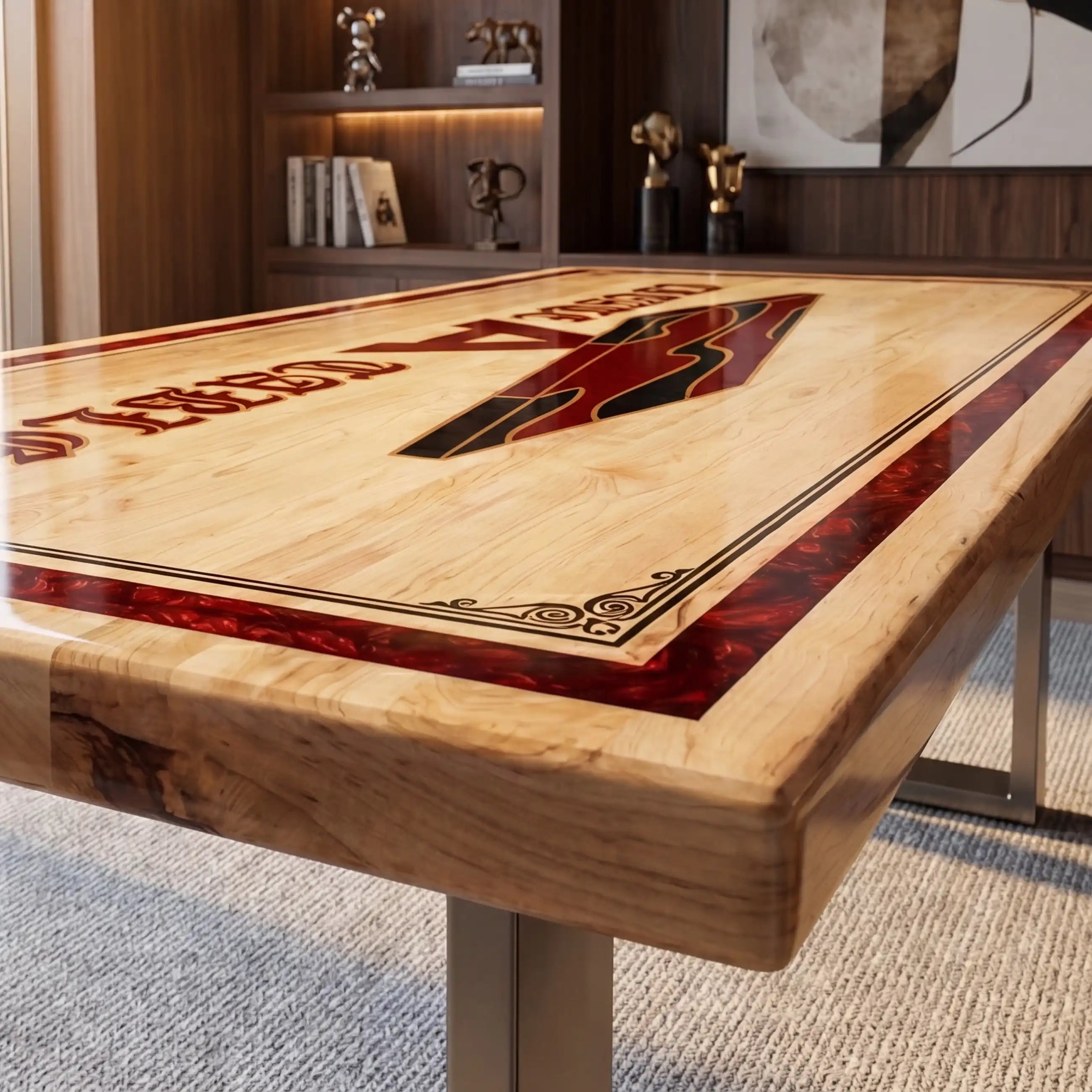 Custom Poplar Wood and Crimson Resin Inlay “Executive Signature” Series Desk (With Custom Logo and Border) RD-44