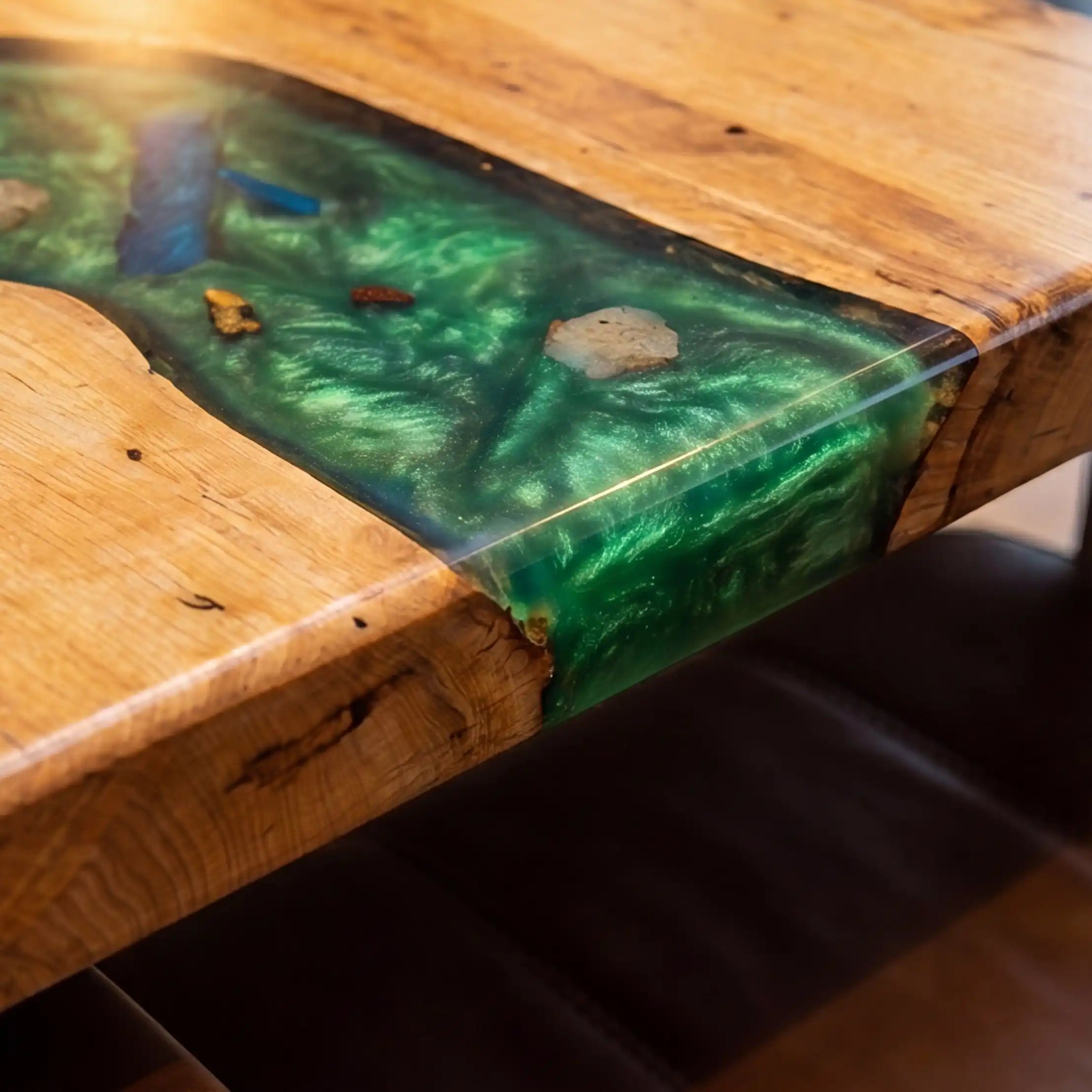 Custom Poplar Wood and Emerald Green Resin “Executive Signature” Series Desk (With Green Resin Inlay Logo) RD-45