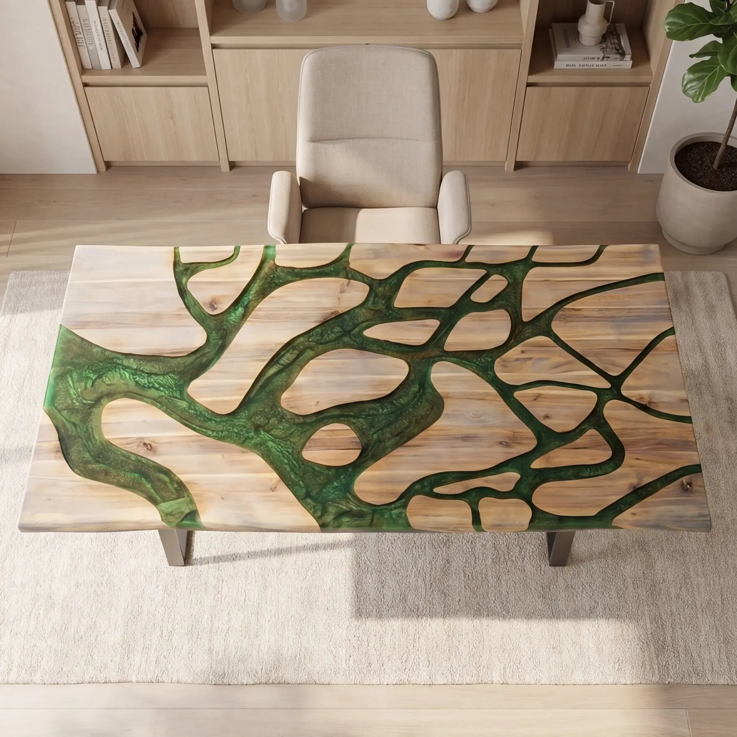 Custom Poplar and Green Resin “Vine” Series Desk RD-12