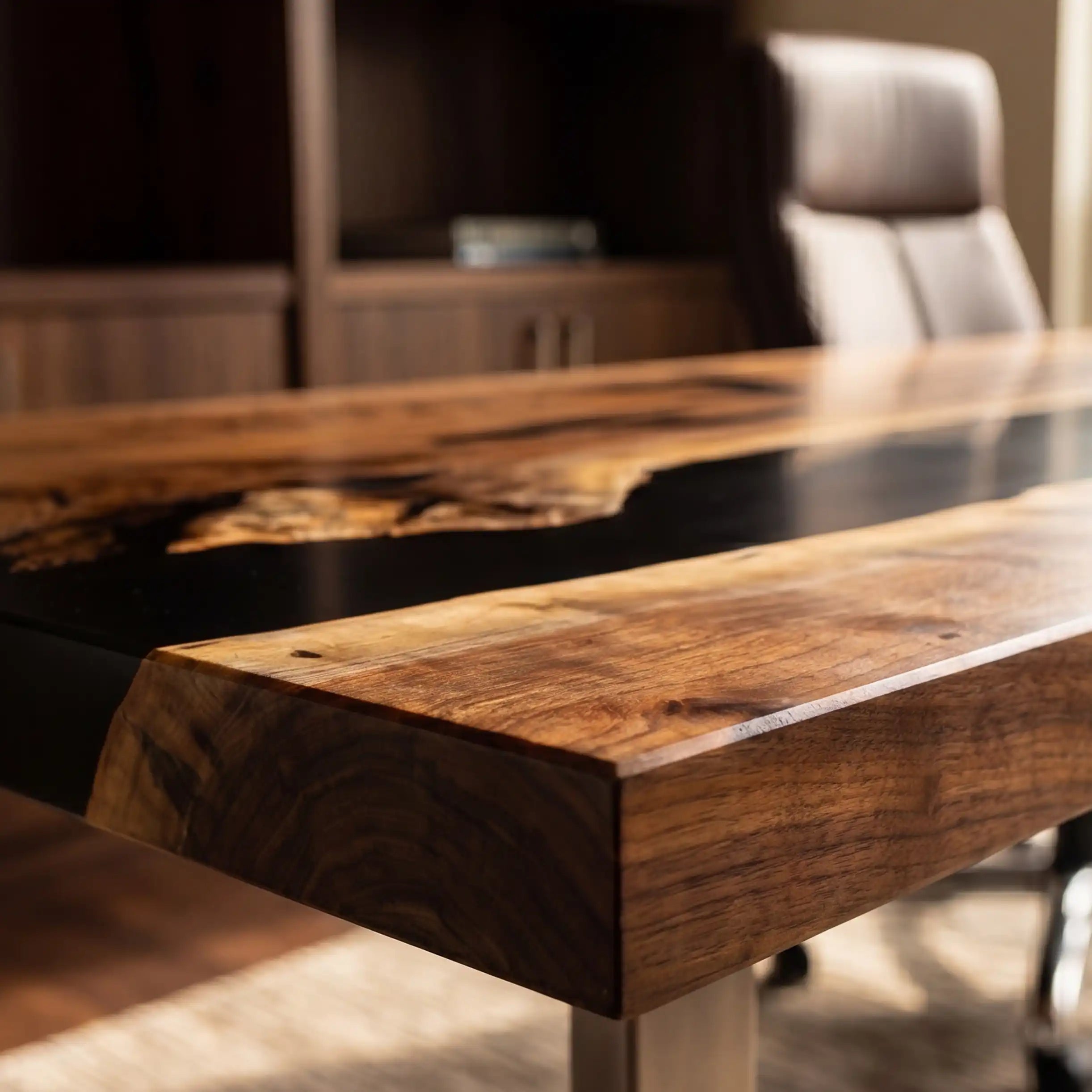 Custom Walnut and Black Resin “Executive Signature” Series Desk (With Black Resin Inlay Logo) RD-50