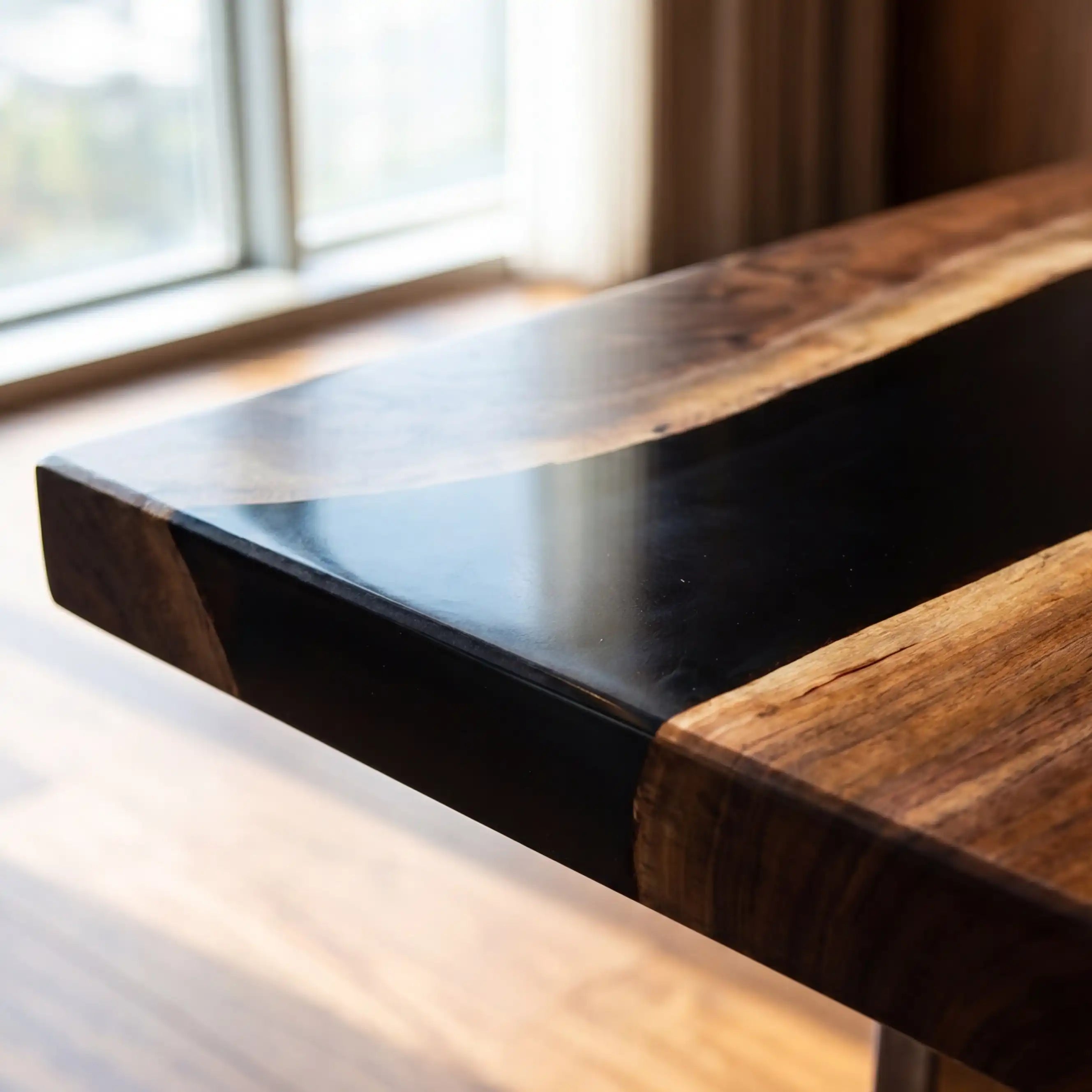 Custom Walnut and Black Resin “Executive Signature” Series Desk (With Black Resin Inlay Logo) RD-50
