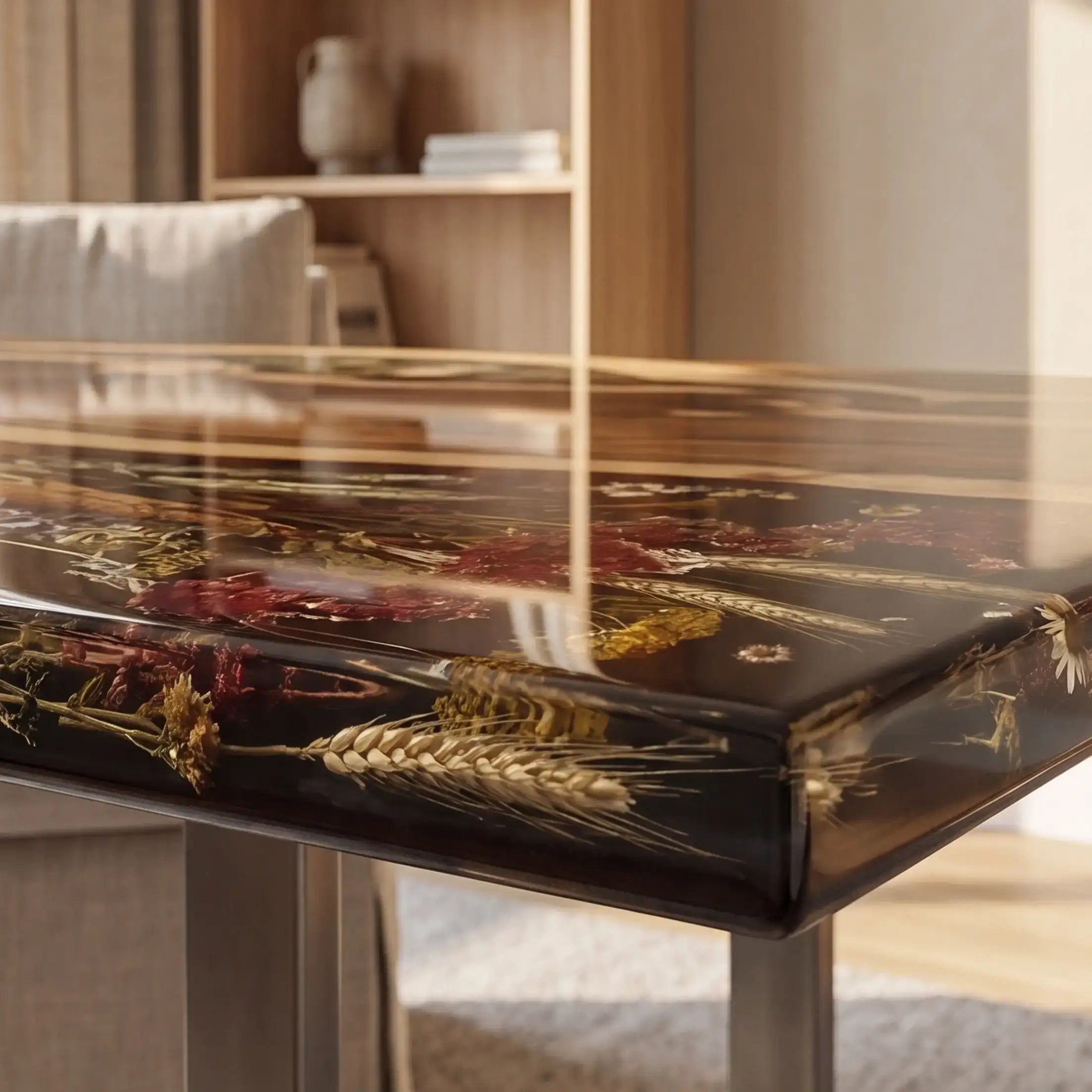 Custom Walnut and Dark Floral Resin “Midnight Botanica” Series Desk RD-27