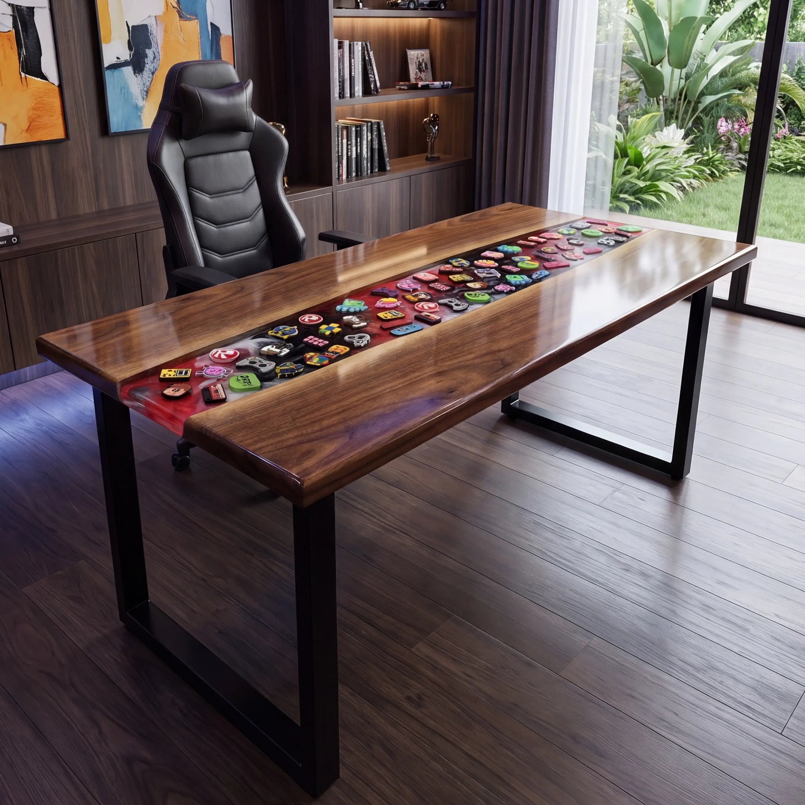 Custom Walnut and Embedded Gaming Theme Resin “Arcade Legacy” Series Desk RD-36