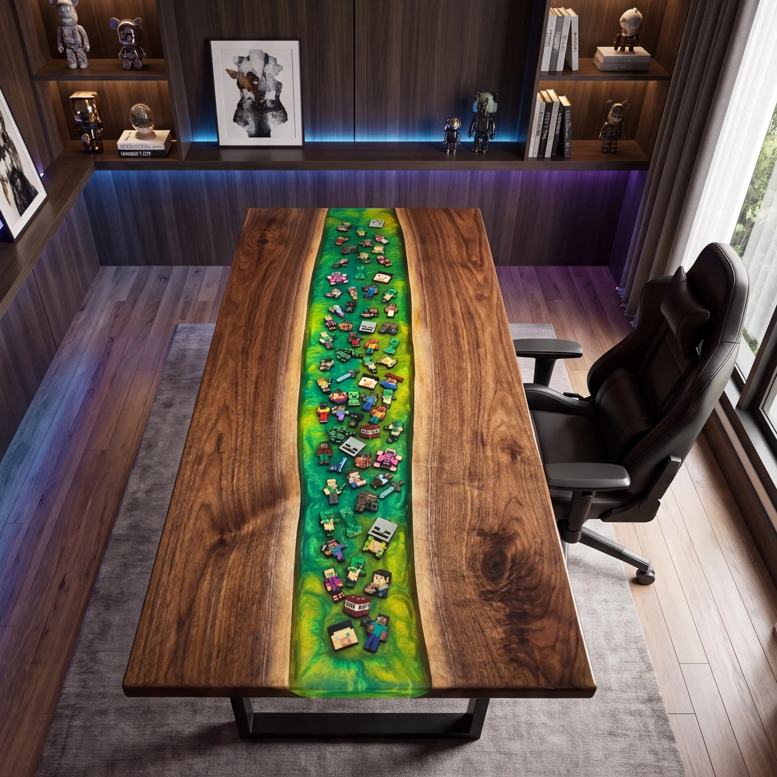Custom Walnut and Embedded Gaming Theme Resin “Pixel World” Series Desk RD-31