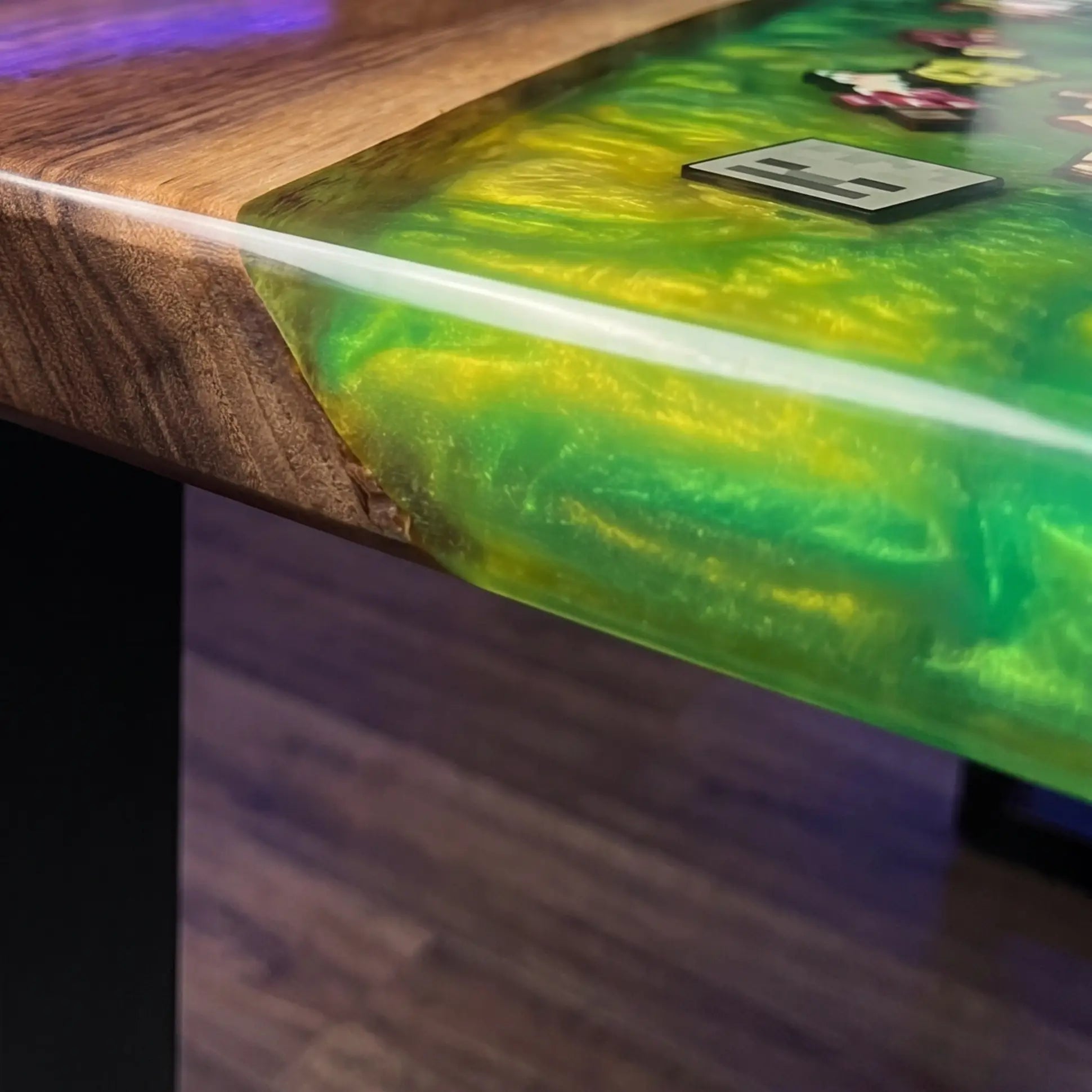 Custom Walnut and Embedded Gaming Theme Resin “Pixel World” Series Desk RD-31