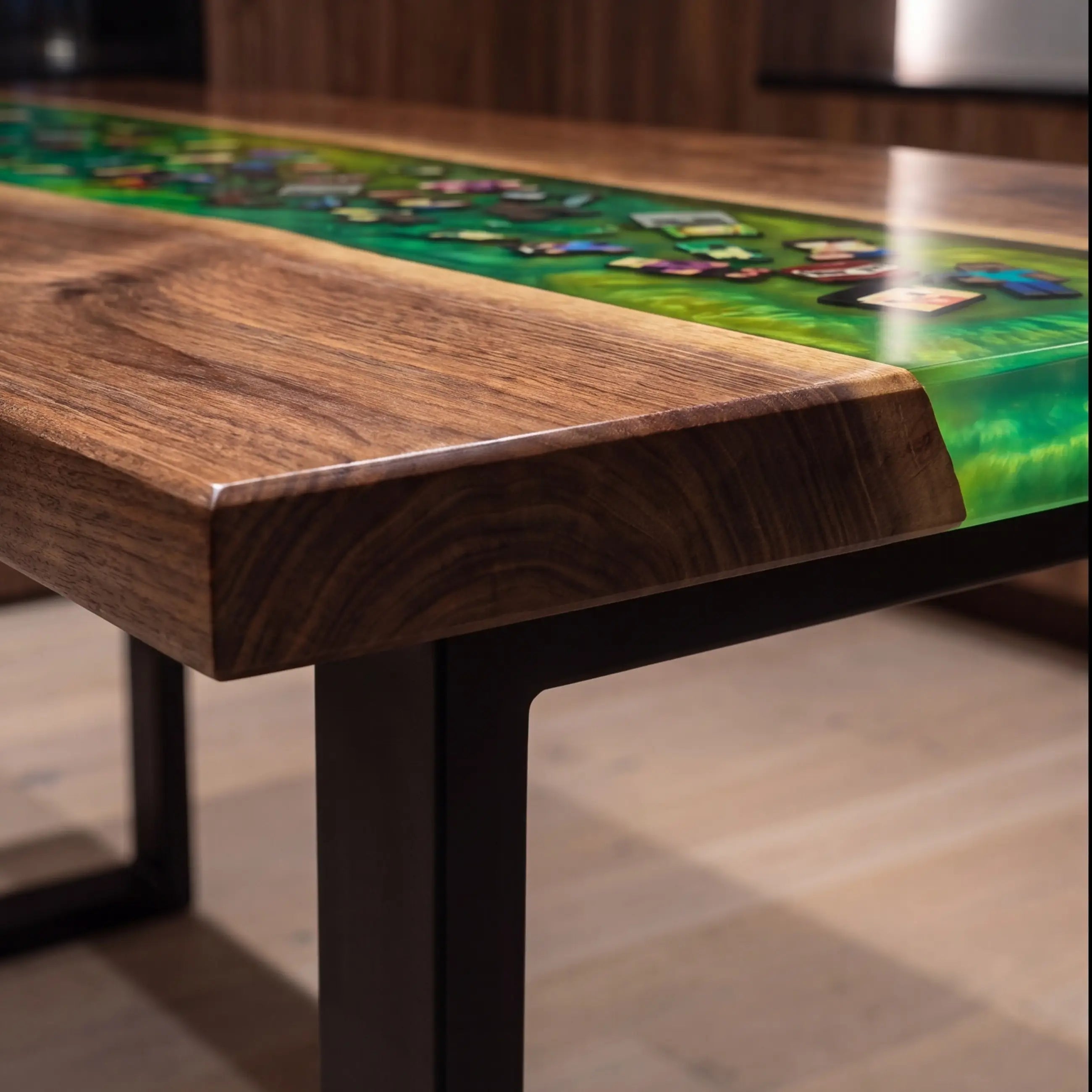 Custom Walnut and Embedded Gaming Theme Resin “Pixel World” Series Desk RD-31