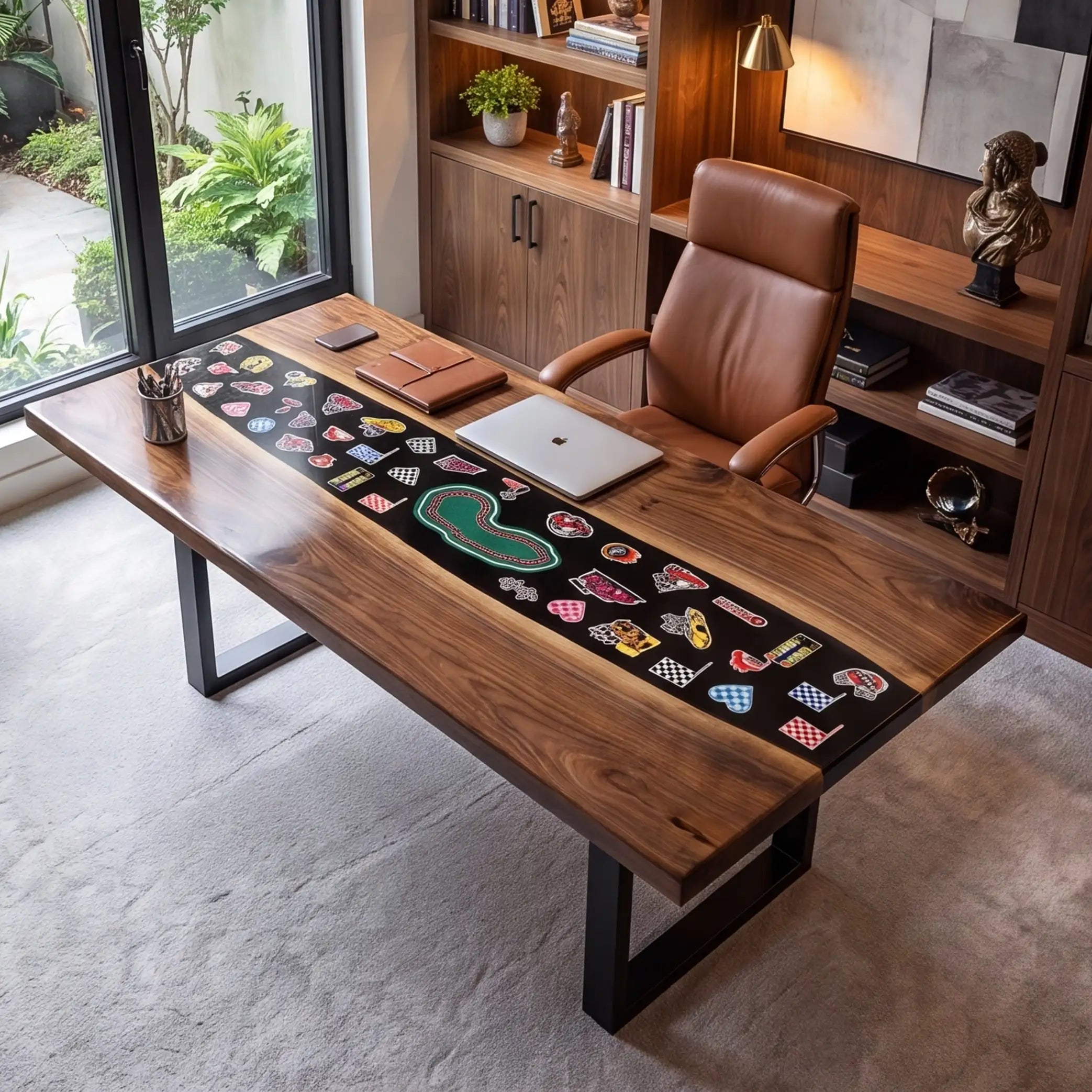 Custom Walnut and Embedded Motorsport Theme Resin “Grand Prix” Series Desk RD-37