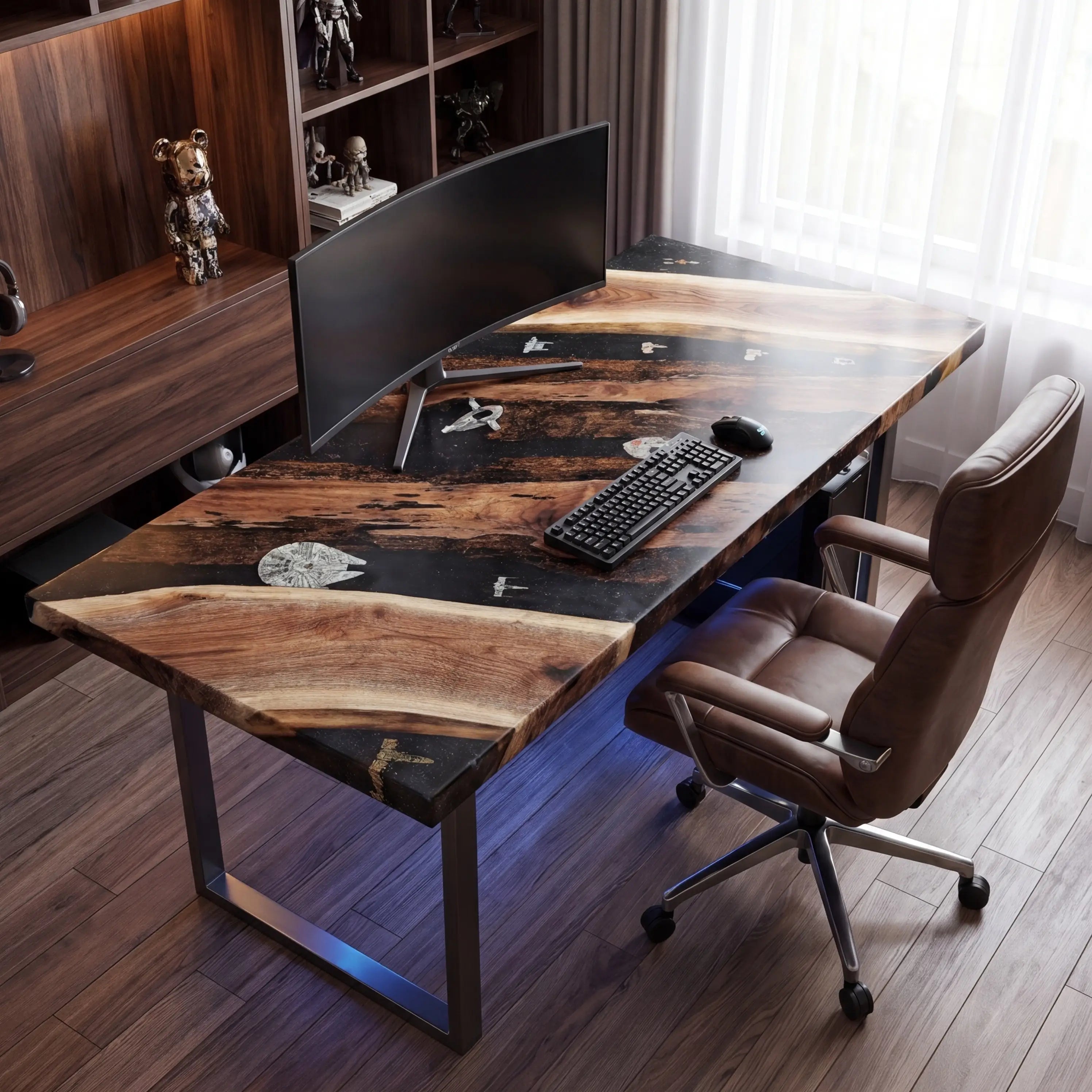 Custom Walnut and Embedded Sci-Fi Theme Resin “Hyperspace” Series Desk RD-33