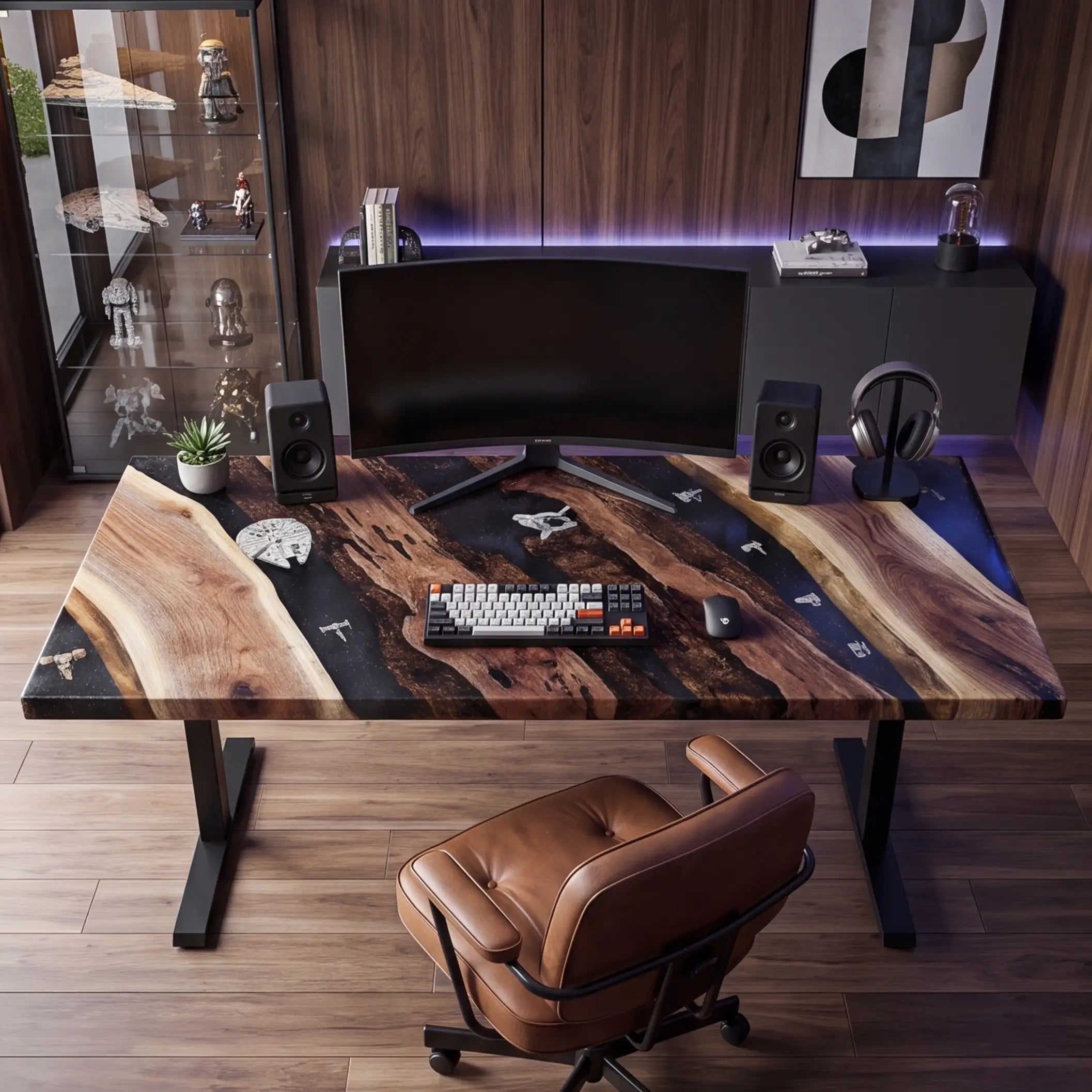 Custom Walnut and Embedded Sci-Fi Theme Resin “Hyperspace” Series Desk RD-33