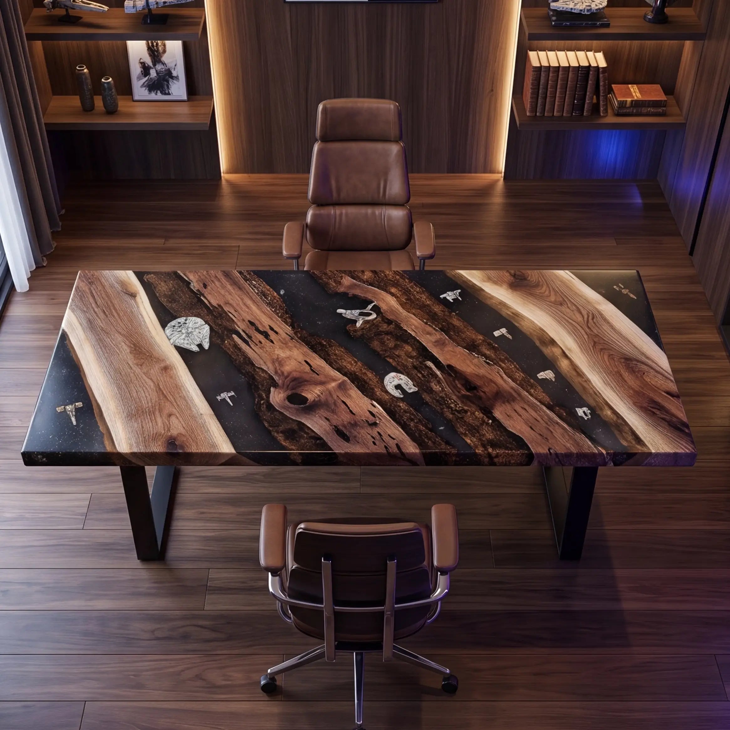 Custom Walnut and Embedded Sci-Fi Theme Resin “Hyperspace” Series Desk RD-33