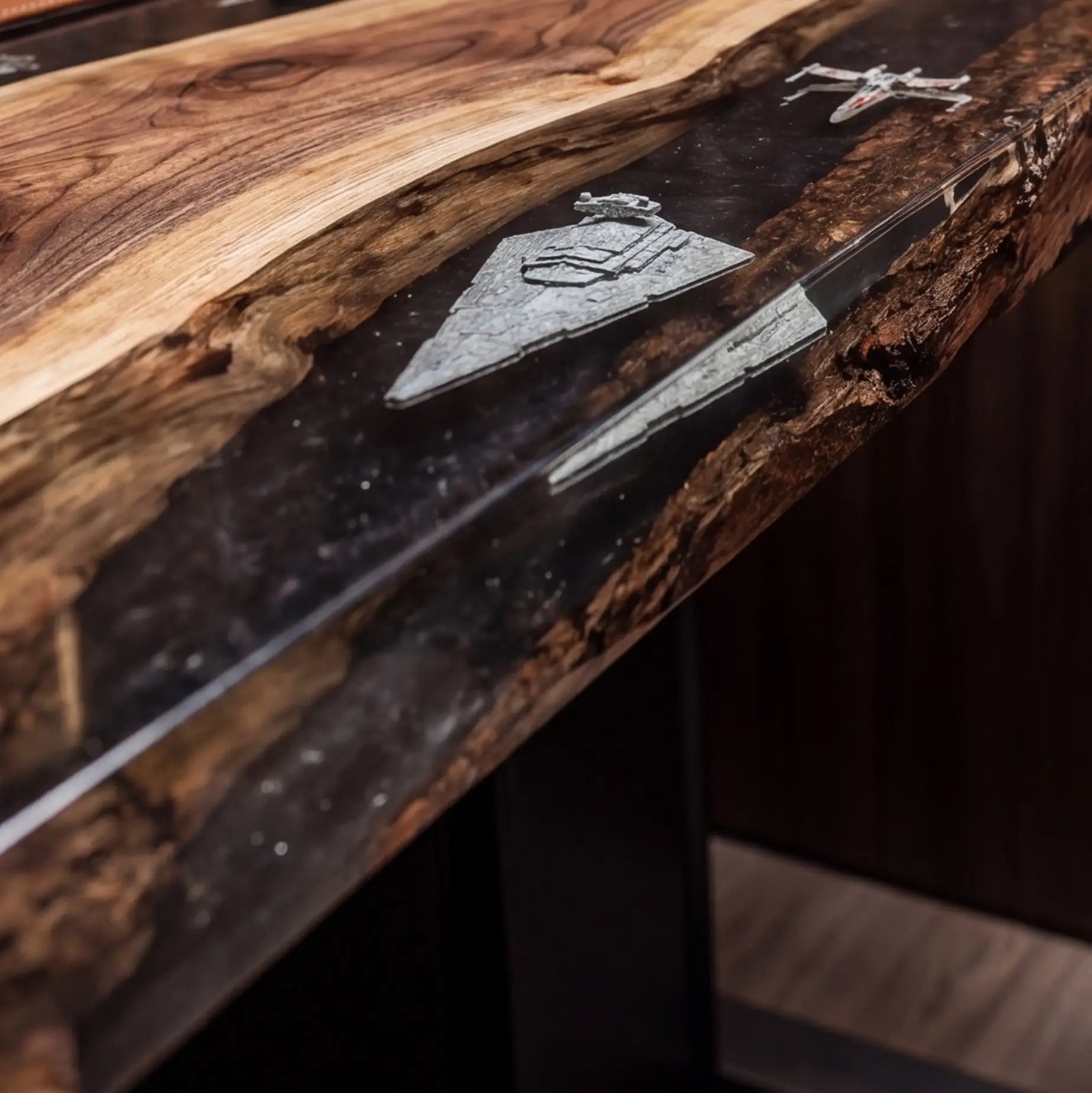 Custom Walnut and Embedded Sci-Fi Theme Resin “Hyperspace” Series Desk RD-33