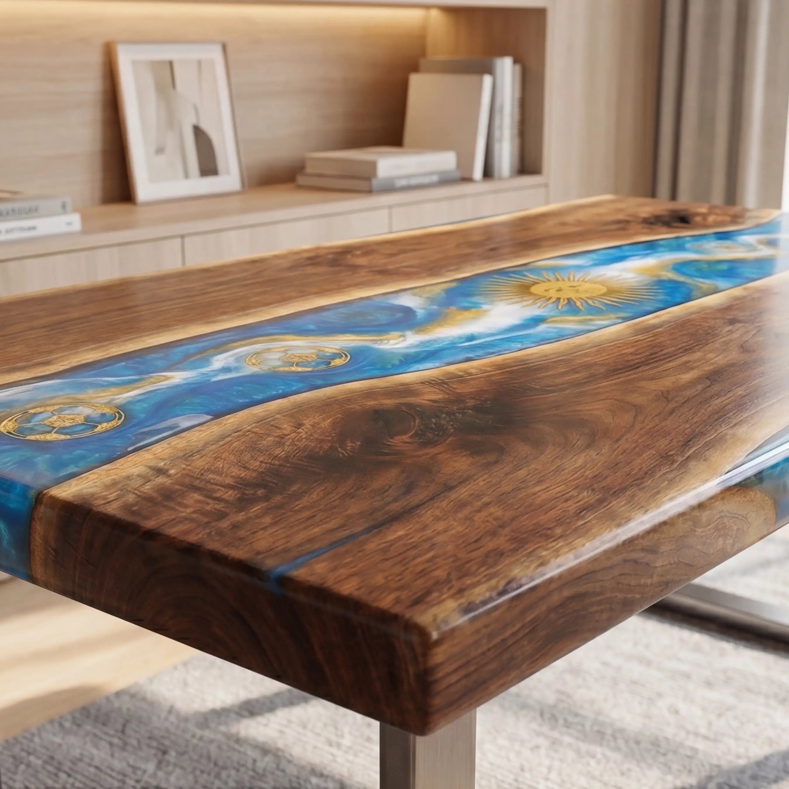 Custom Walnut and Embedded Sports Theme Resin “Heritage” Series Desk - Argentina Edition RD-21