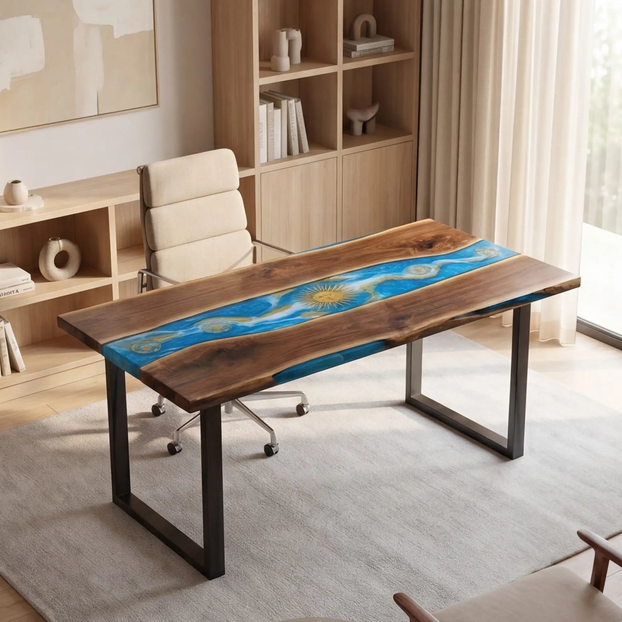 Custom Walnut and Embedded Sports Theme Resin “Heritage” Series Desk - Argentina Edition RD-21