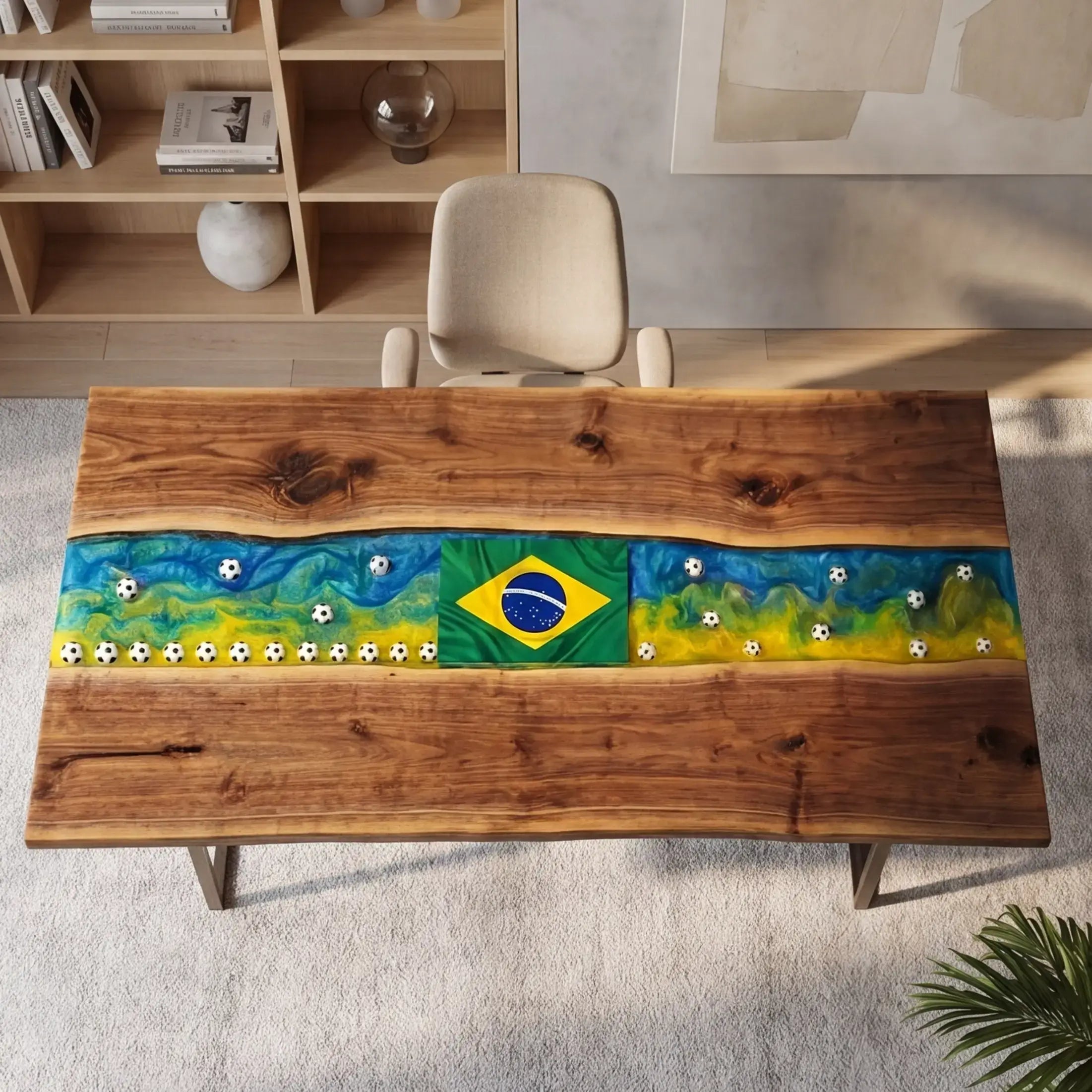 Custom Walnut and Embedded Sports Theme Resin “Heritage” Series Desk - Brazil Edition RD-19