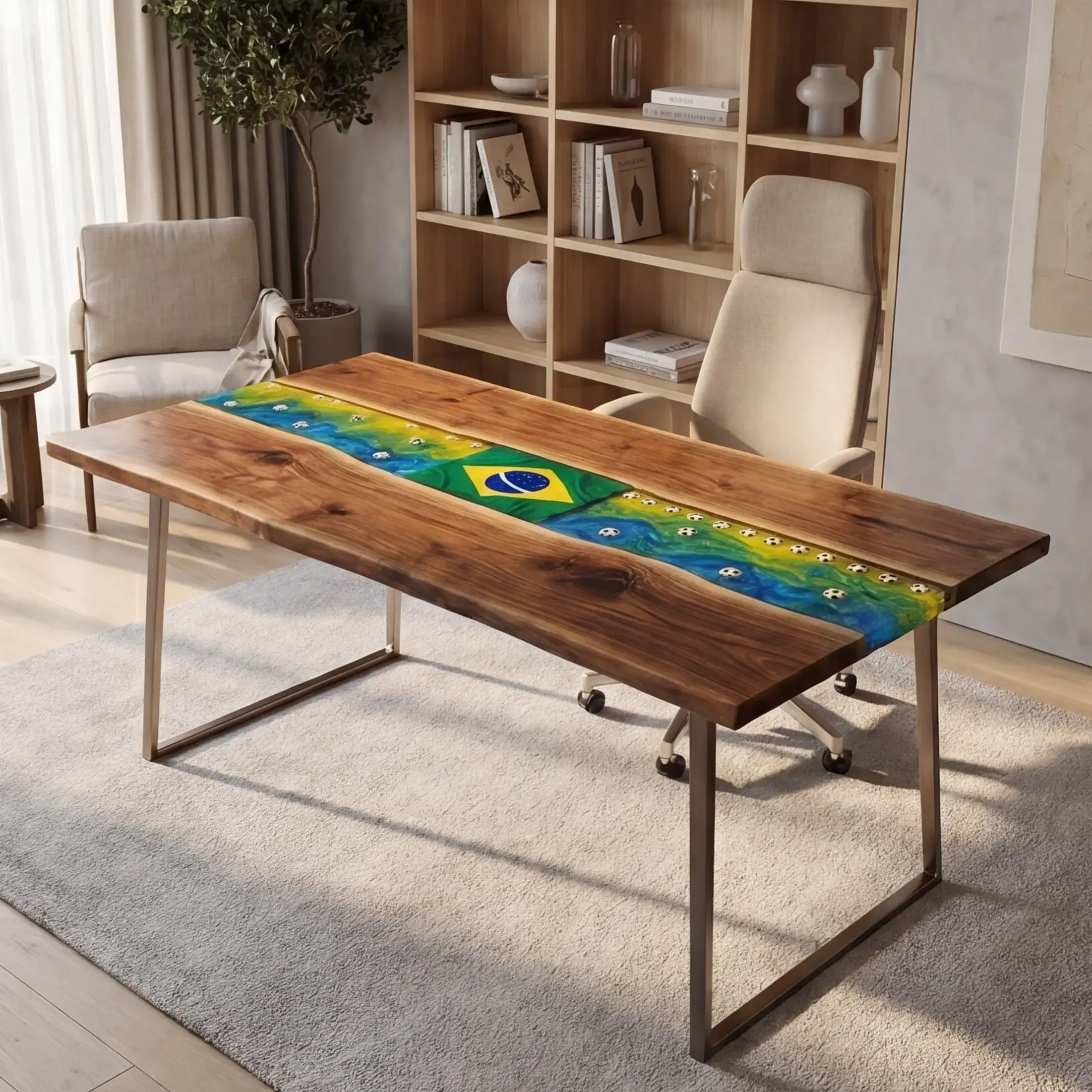 Custom Walnut and Embedded Sports Theme Resin “Heritage” Series Desk - Brazil Edition RD-19