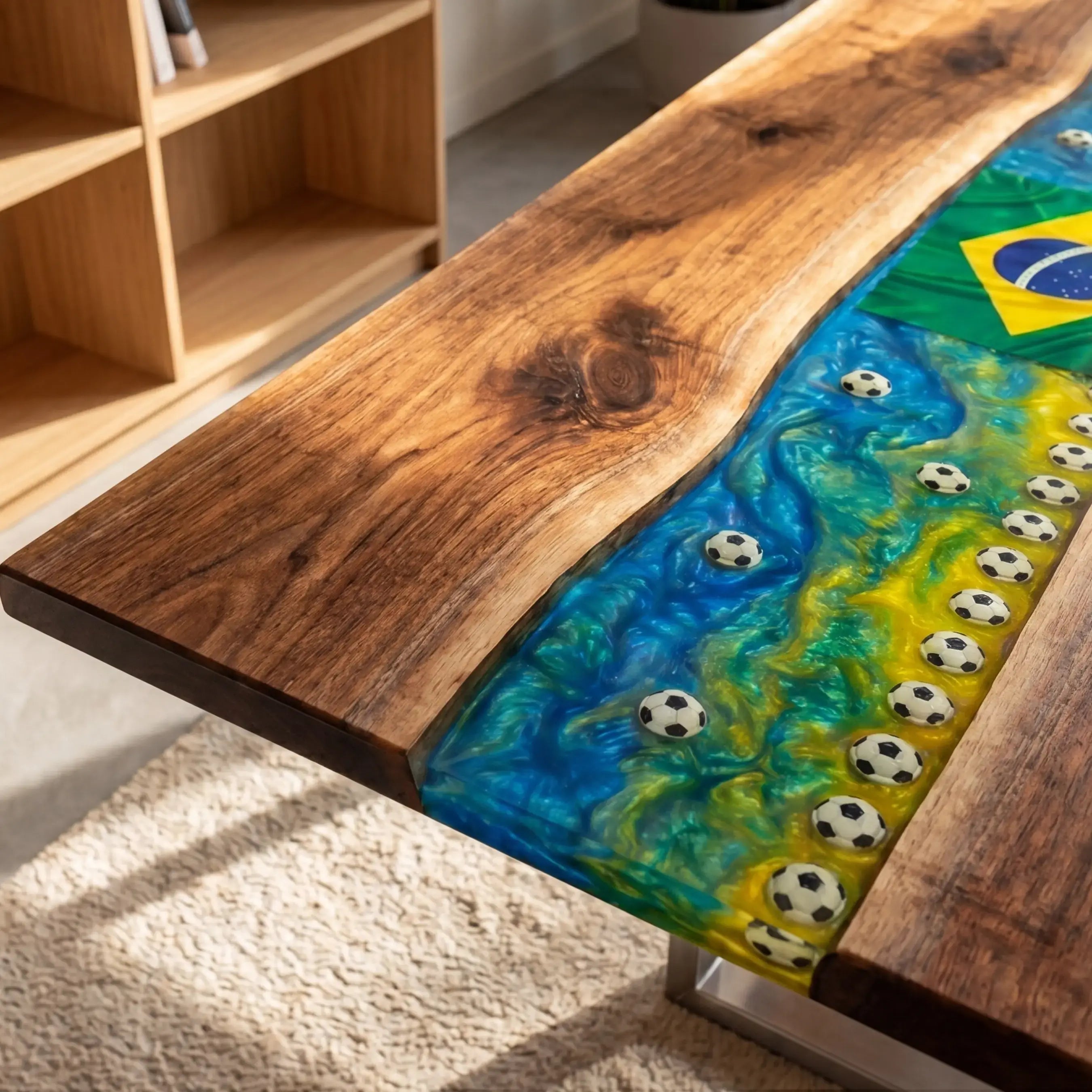 Custom Walnut and Embedded Sports Theme Resin “Heritage” Series Desk - Brazil Edition RD-19