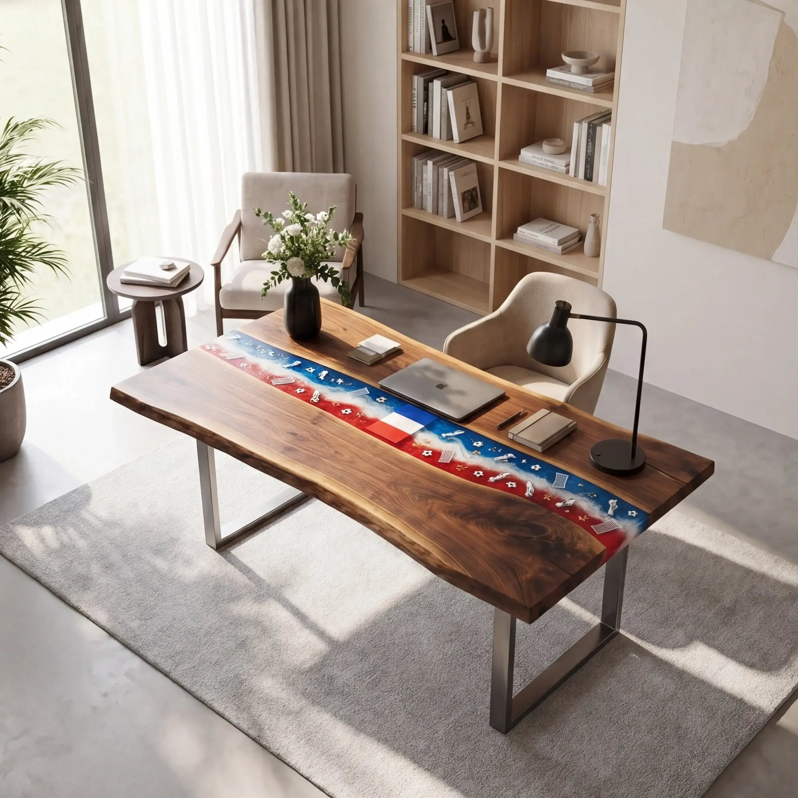 Custom Walnut and Embedded Sports Theme Resin “Heritage” Series Desk - France Edition RD-20