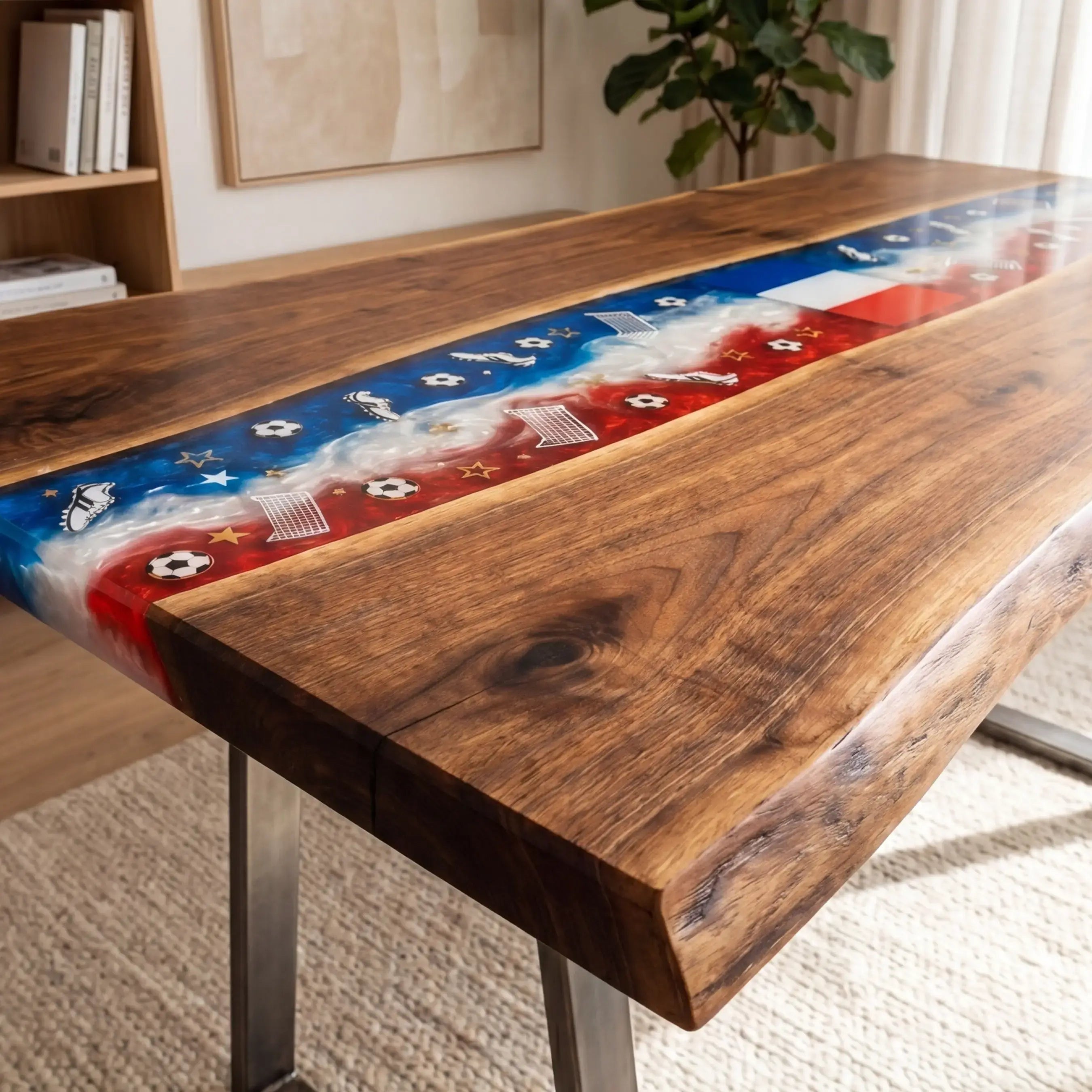 Custom Walnut and Embedded Sports Theme Resin “Heritage” Series Desk - France Edition RD-20