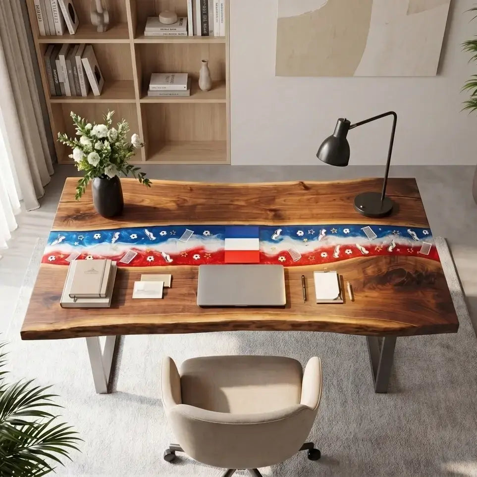 Custom Walnut and Embedded Sports Theme Resin “Heritage” Series Desk - France Edition RD-20