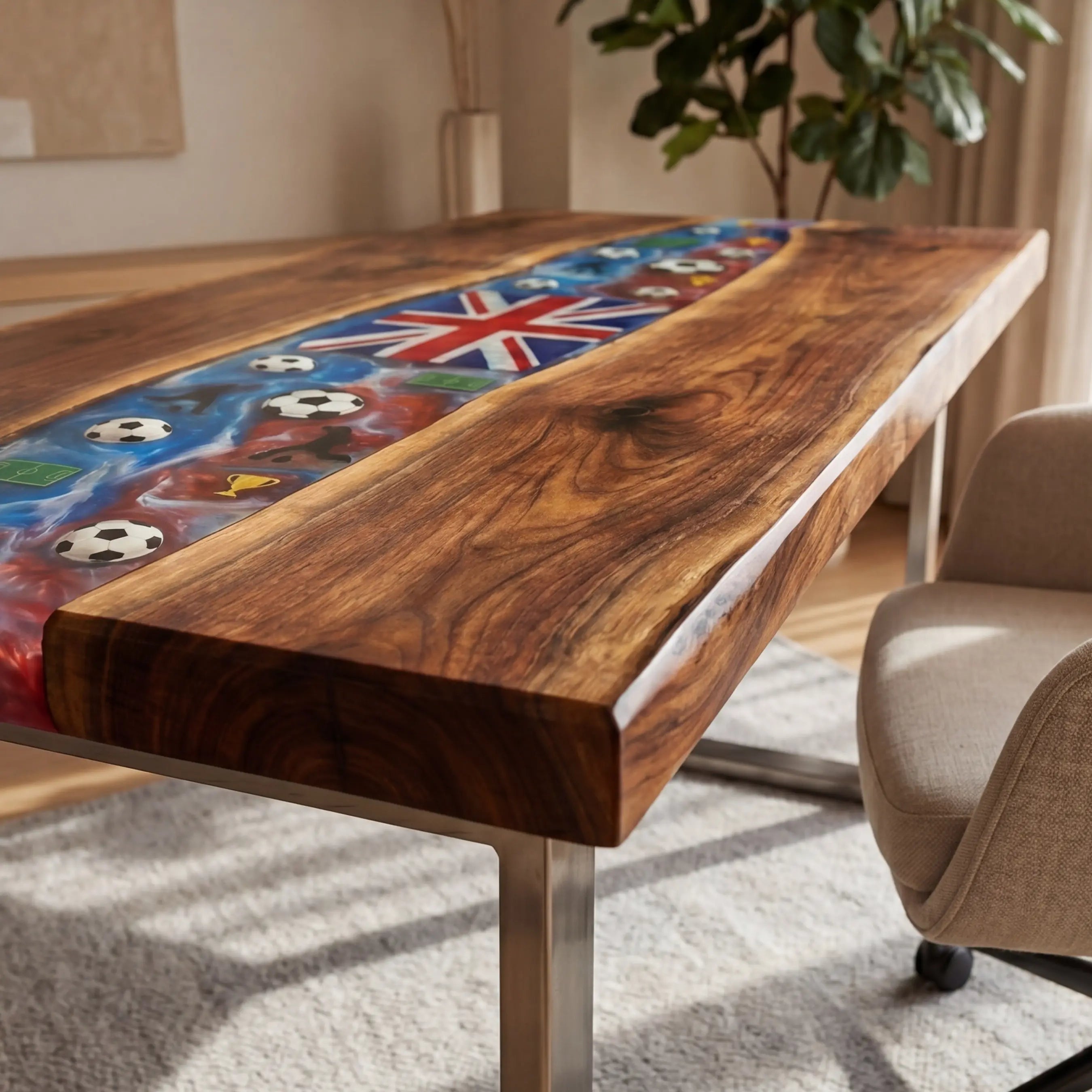 Custom Walnut and Embedded Sports Theme Resin “Heritage” Series Desk RD-18