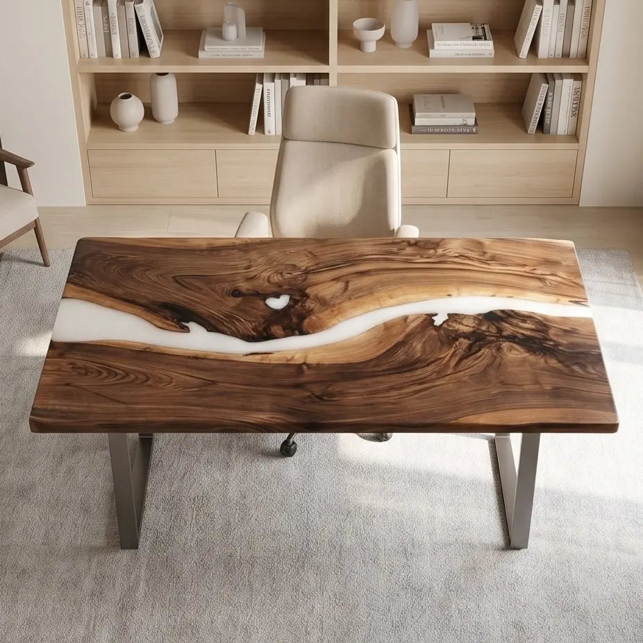 Custom Walnut and Ivory White Resin “Ivory” Series Desk RD-14