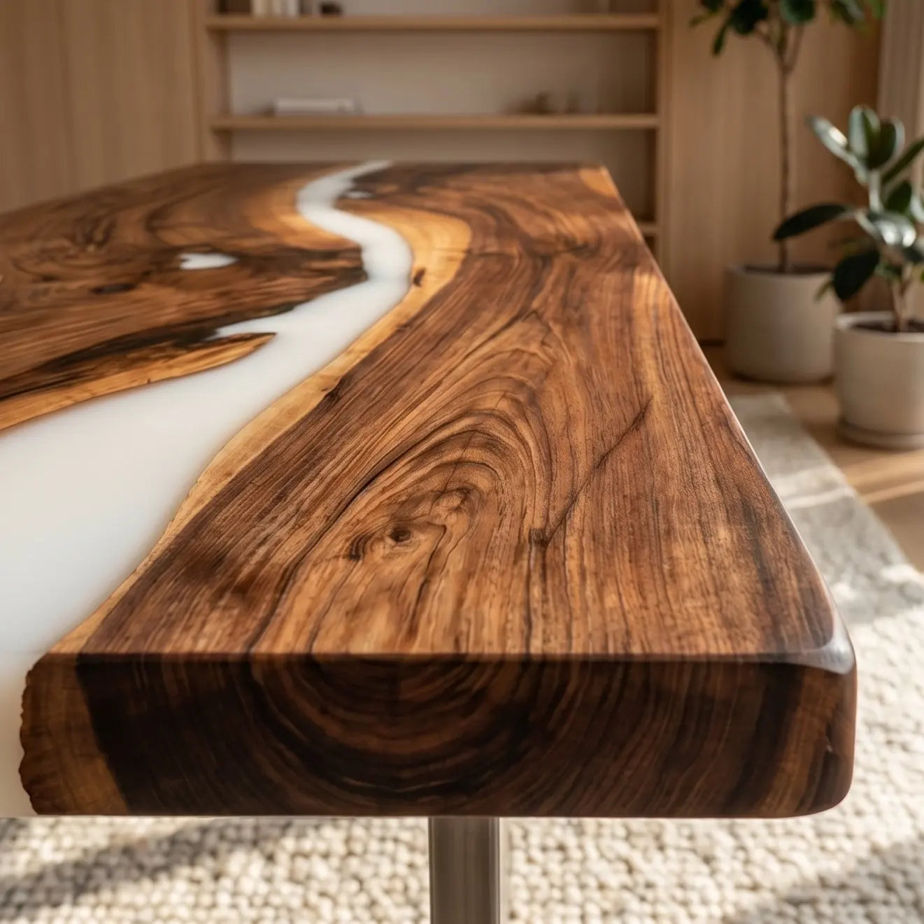 Custom Walnut and Ivory White Resin “Ivory” Series Desk RD-14
