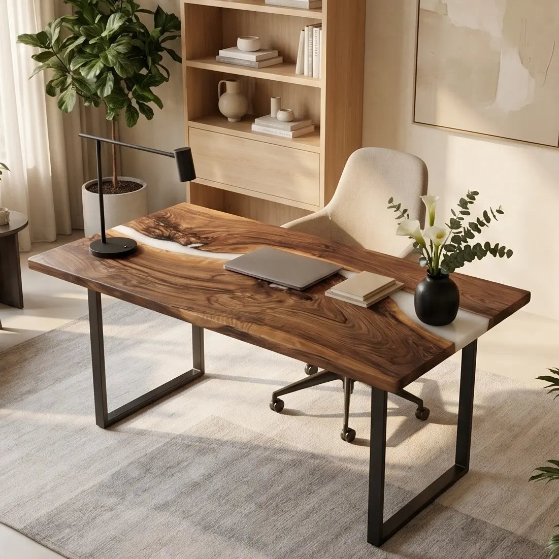 Custom Walnut and Ivory White Resin “Ivory” Series Desk RD-14