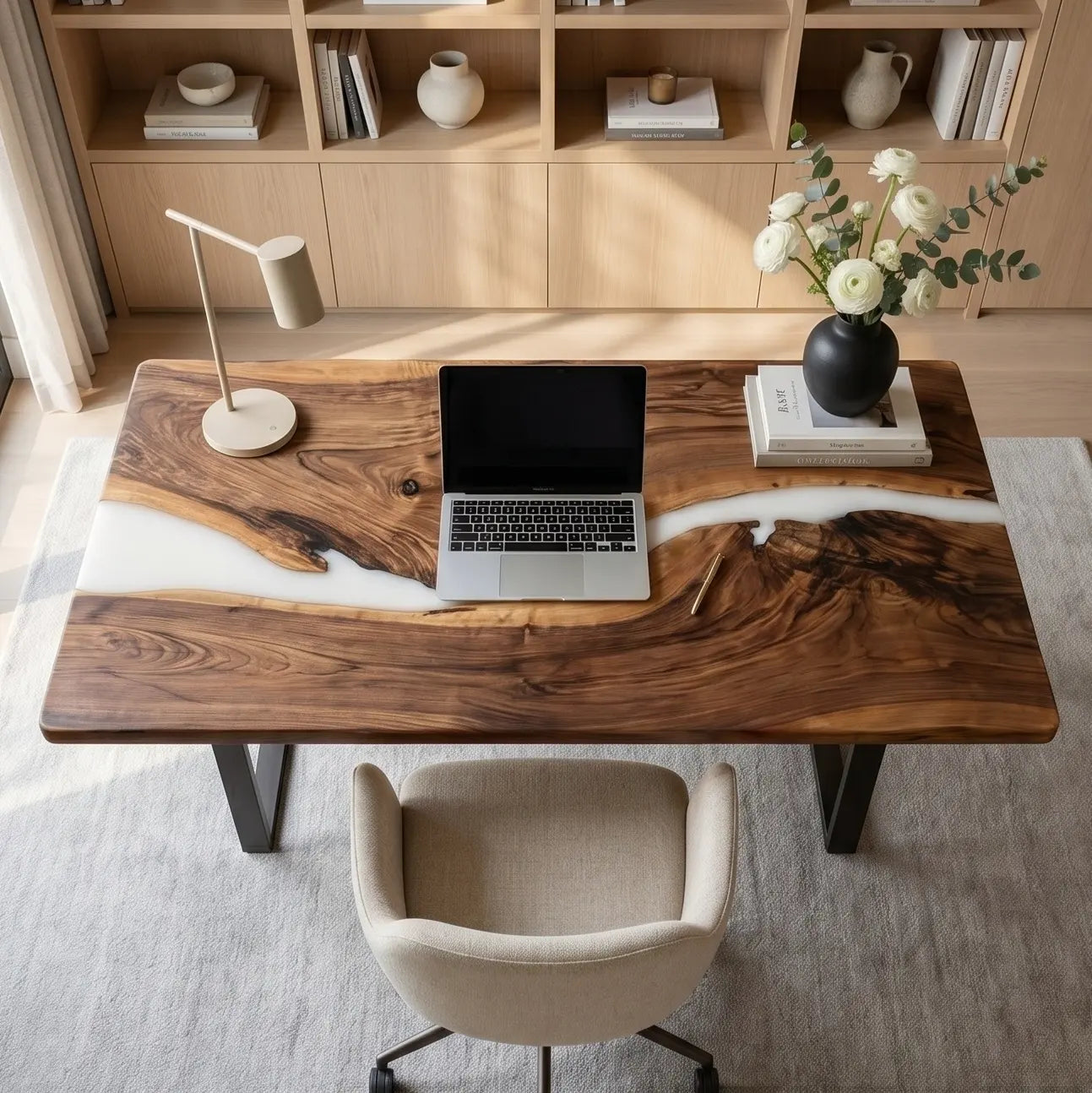 Custom Walnut and Ivory White Resin “Ivory” Series Desk RD-14
