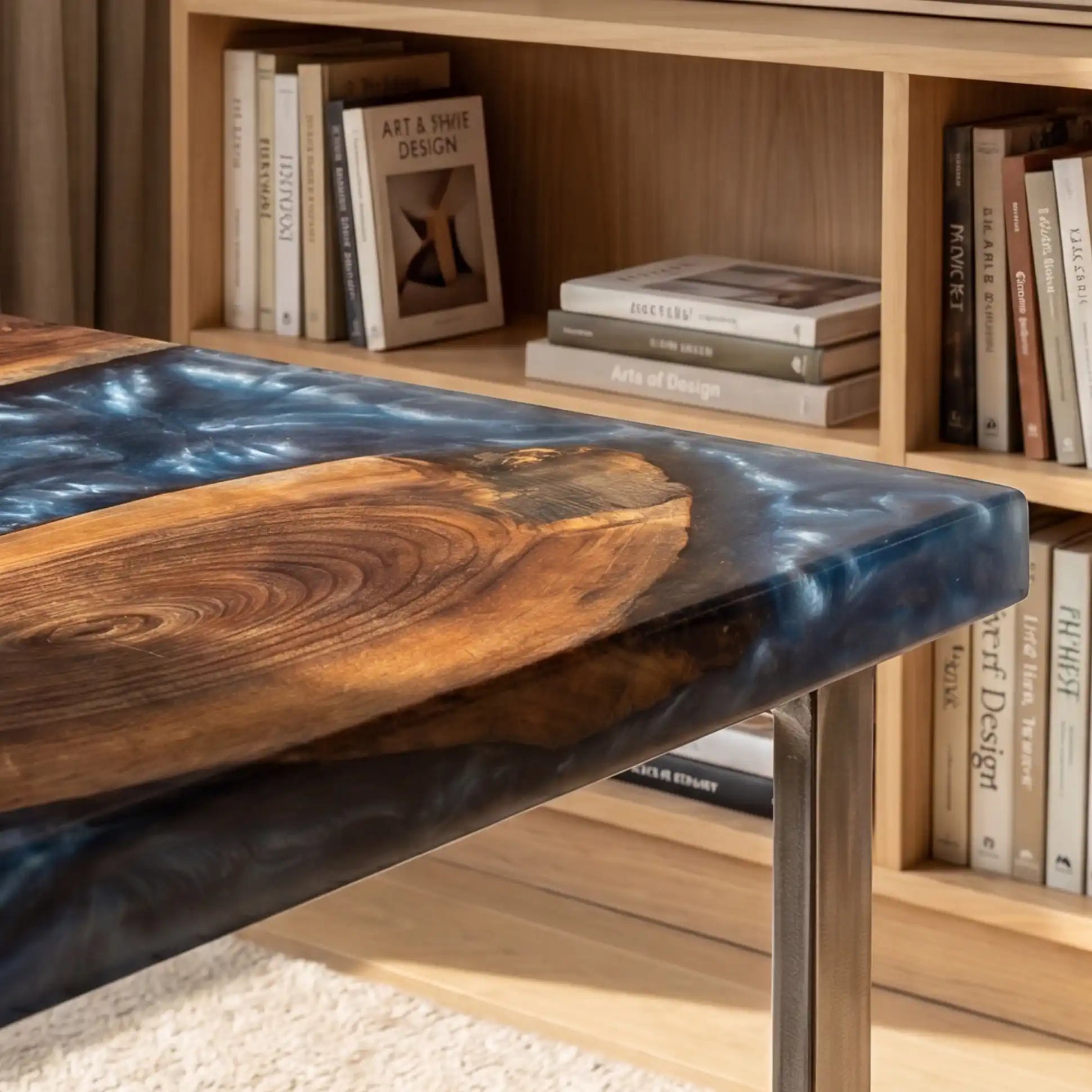Custom Walnut and Metallic Blue Resin “Modern Organic” Series Desk RD-54