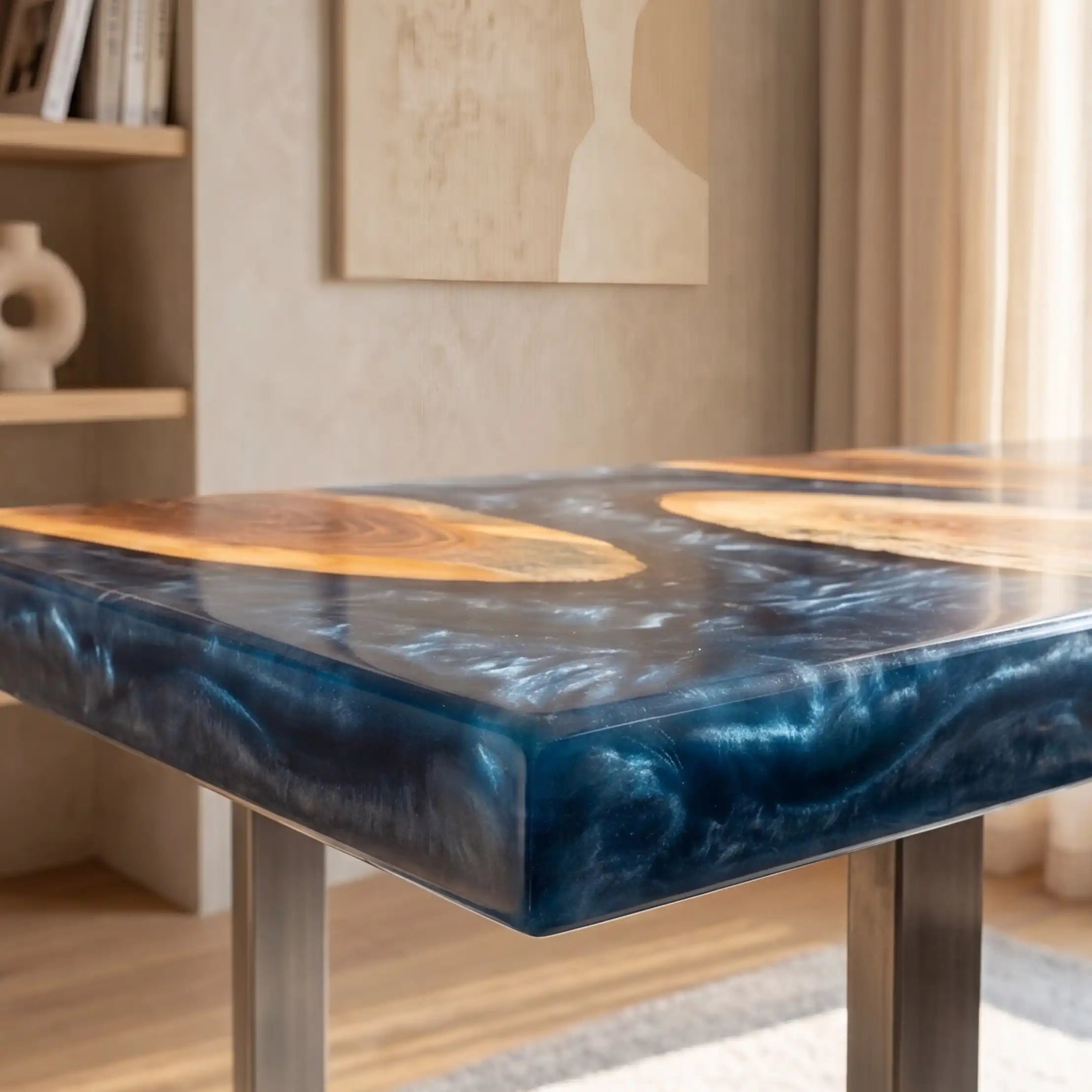 Custom Walnut and Metallic Blue Resin “Modern Organic” Series Desk RD-54