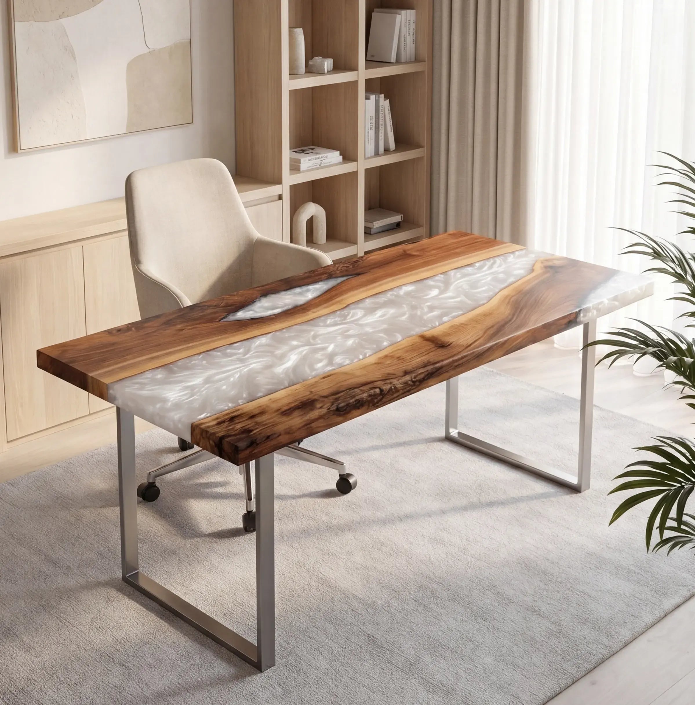 Custom Walnut and Pearl White Resin “Pearl” Series Desk RD-10