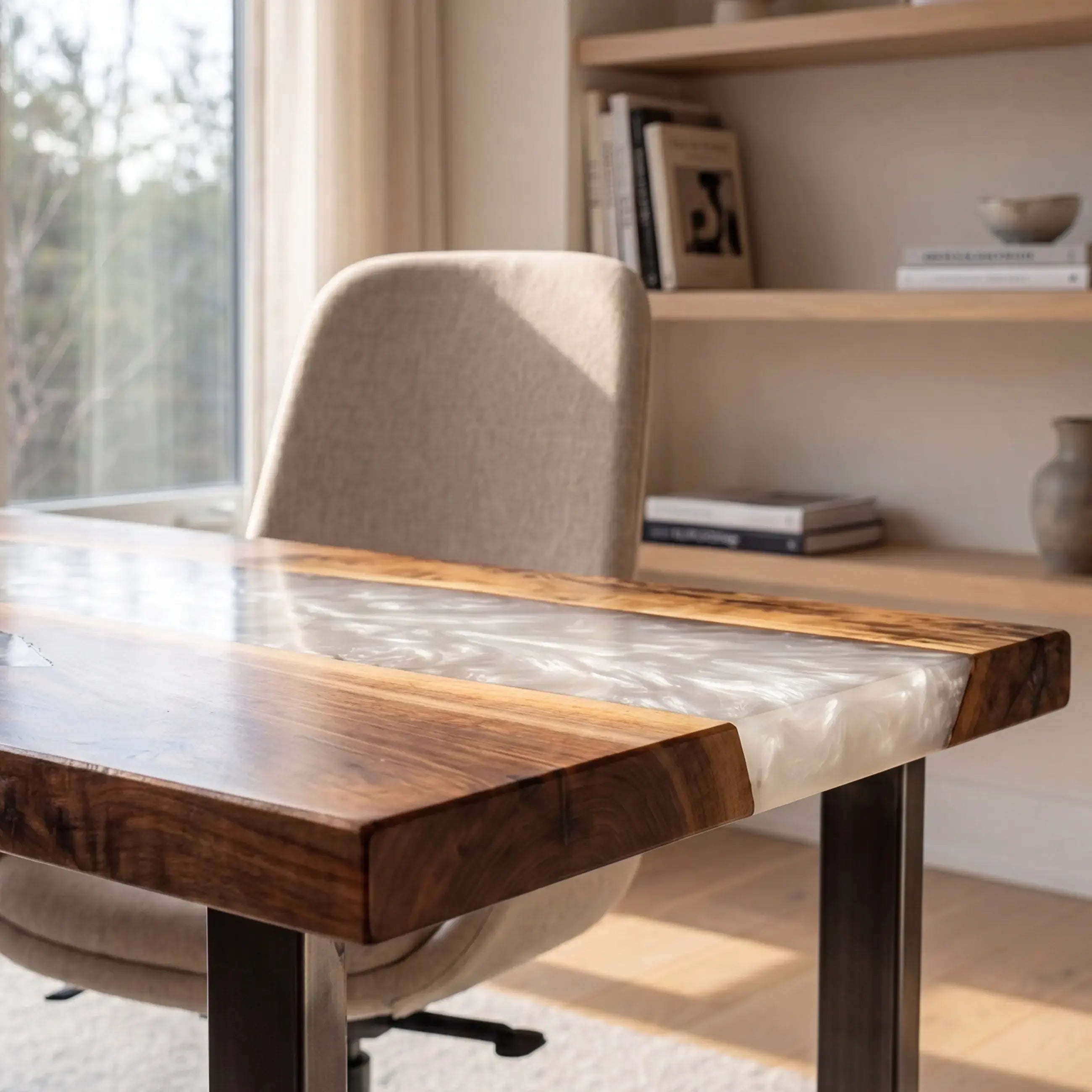 Custom Walnut and Pearl White Resin “Pearl” Series Desk RD-10