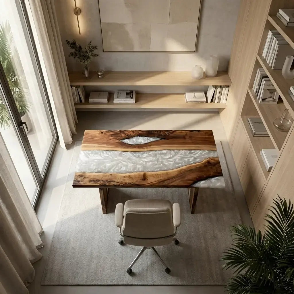 Custom Walnut and Pearl White Resin “Pearl” Series Desk RD-10