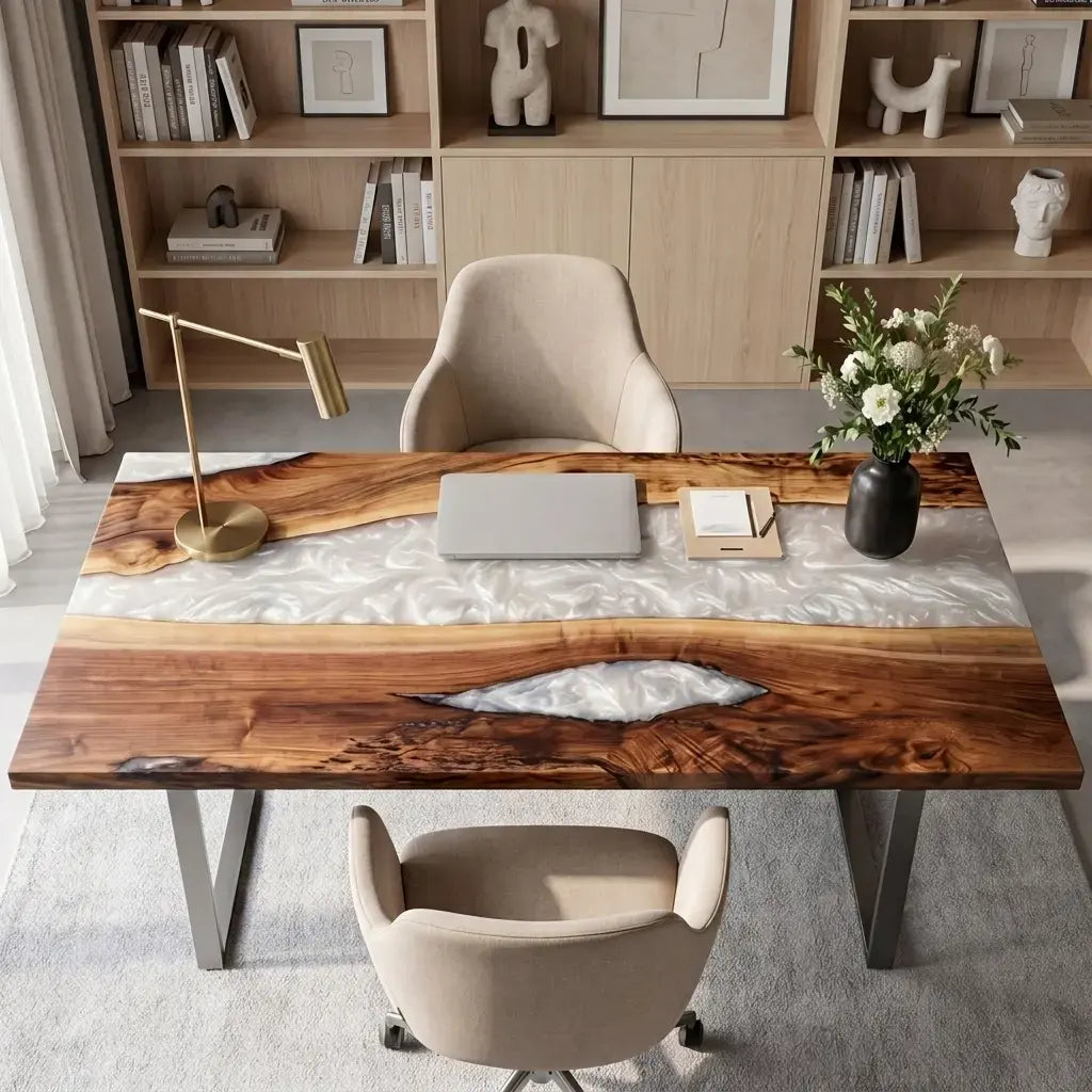 Custom Walnut and Pearl White Resin “Pearl” Series Desk RD-10