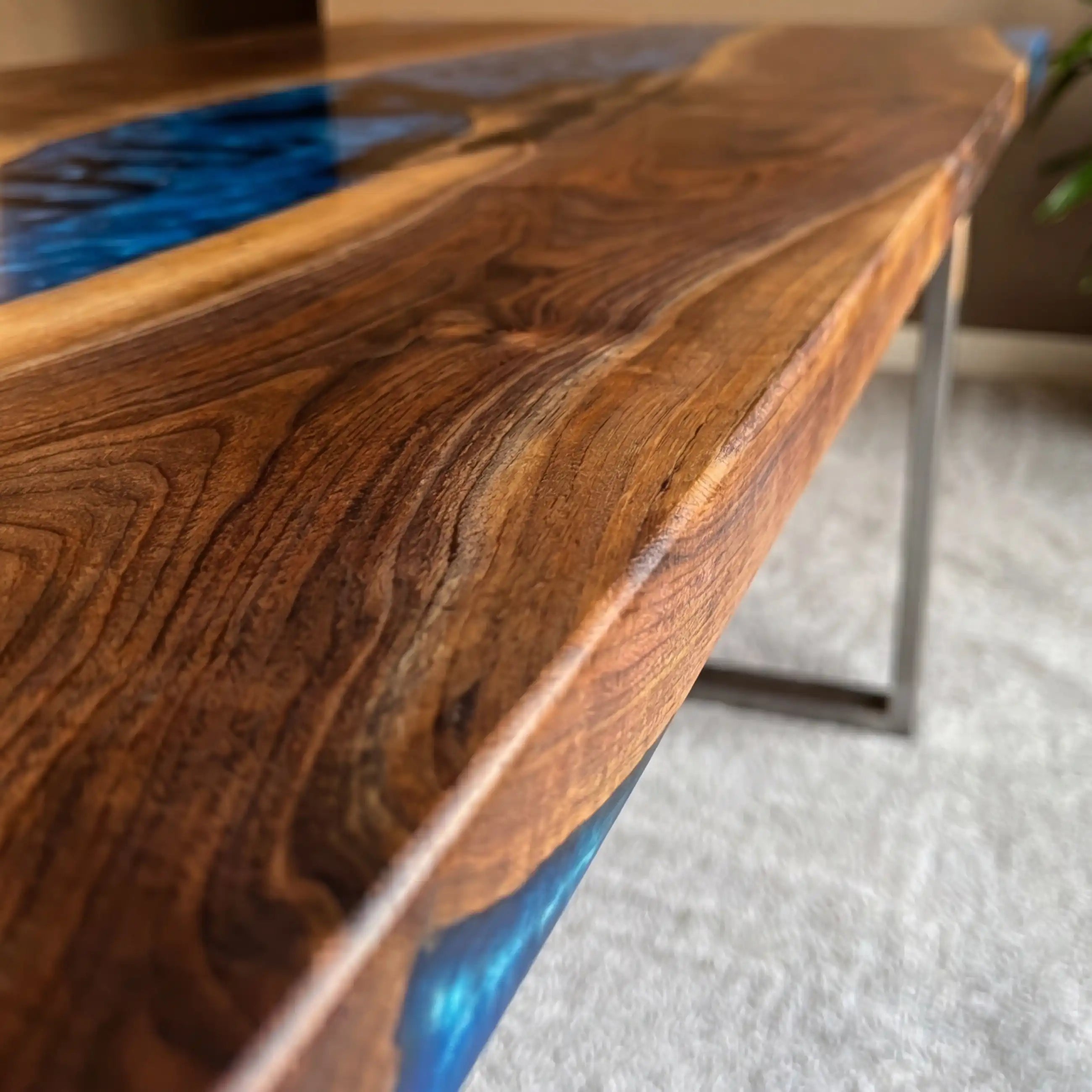 Custom Walnut and Sapphire Blue Resin “Executive Signature” Series Desk (With Black Resin Inlay Logo) RD-47