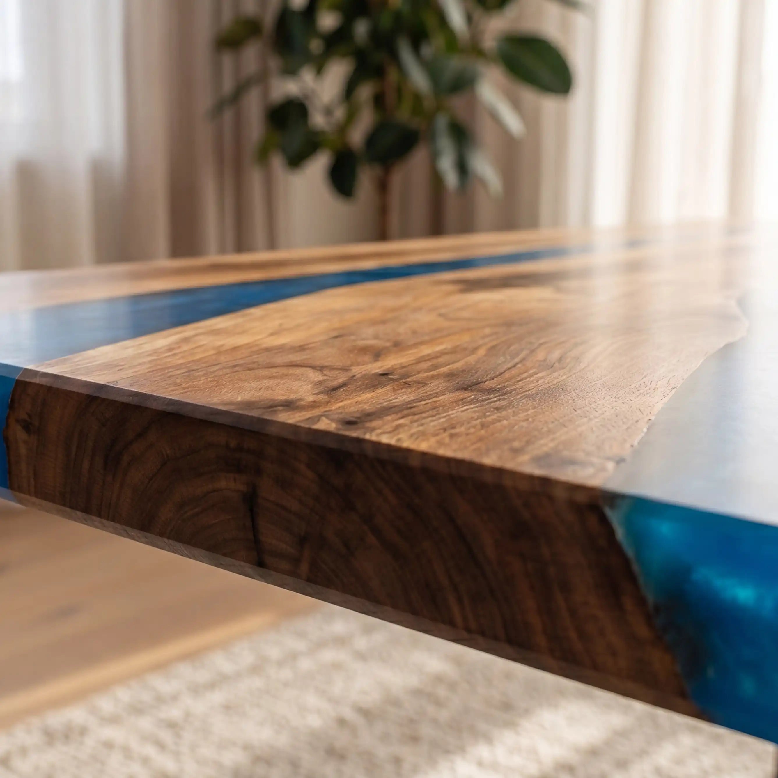 Custom Walnut and Vibrant Blue Resin “Modern Organic” Series Multi-River Desk RD-55