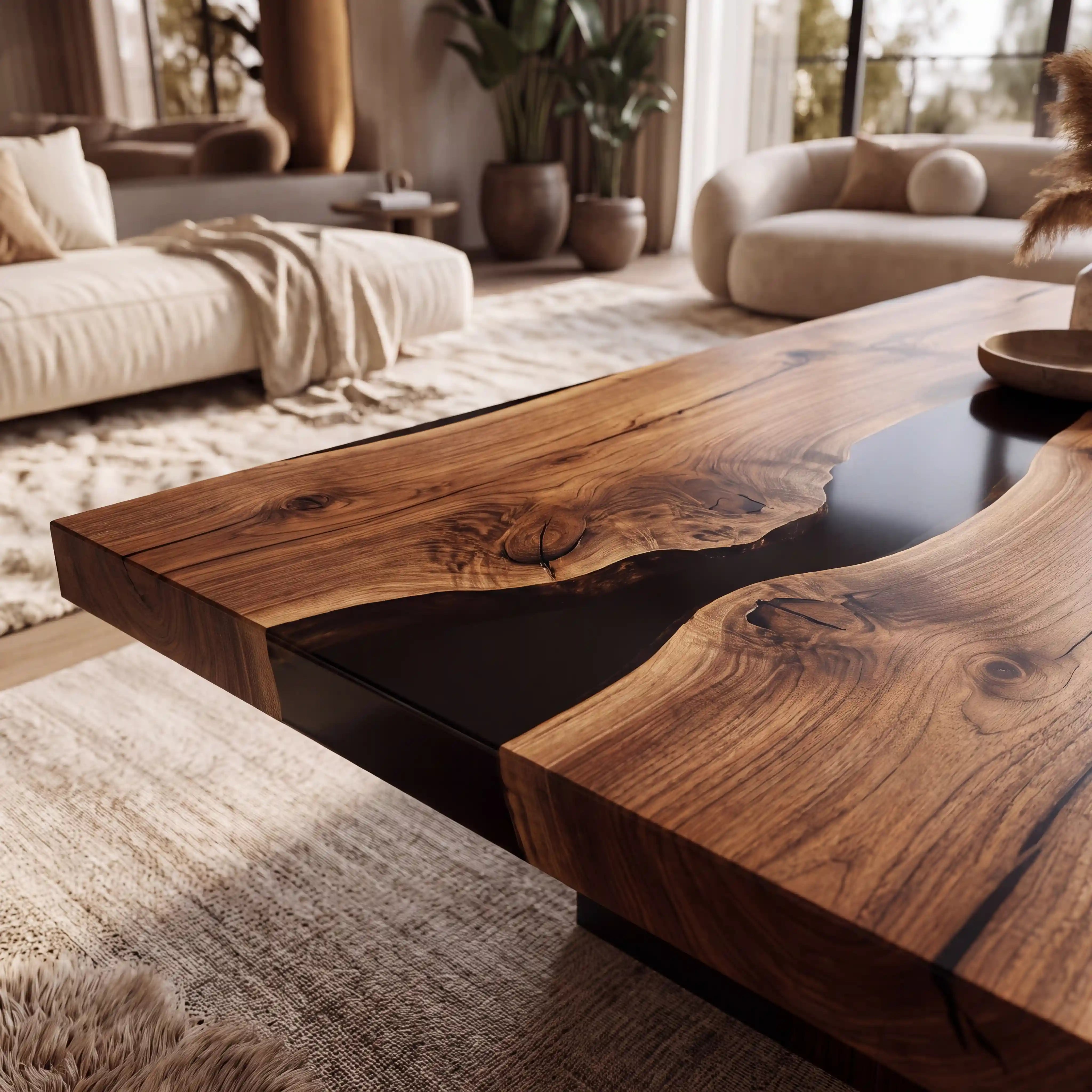 Custom Black Walnut Epoxy Resin River Table Black Resin ERT-50