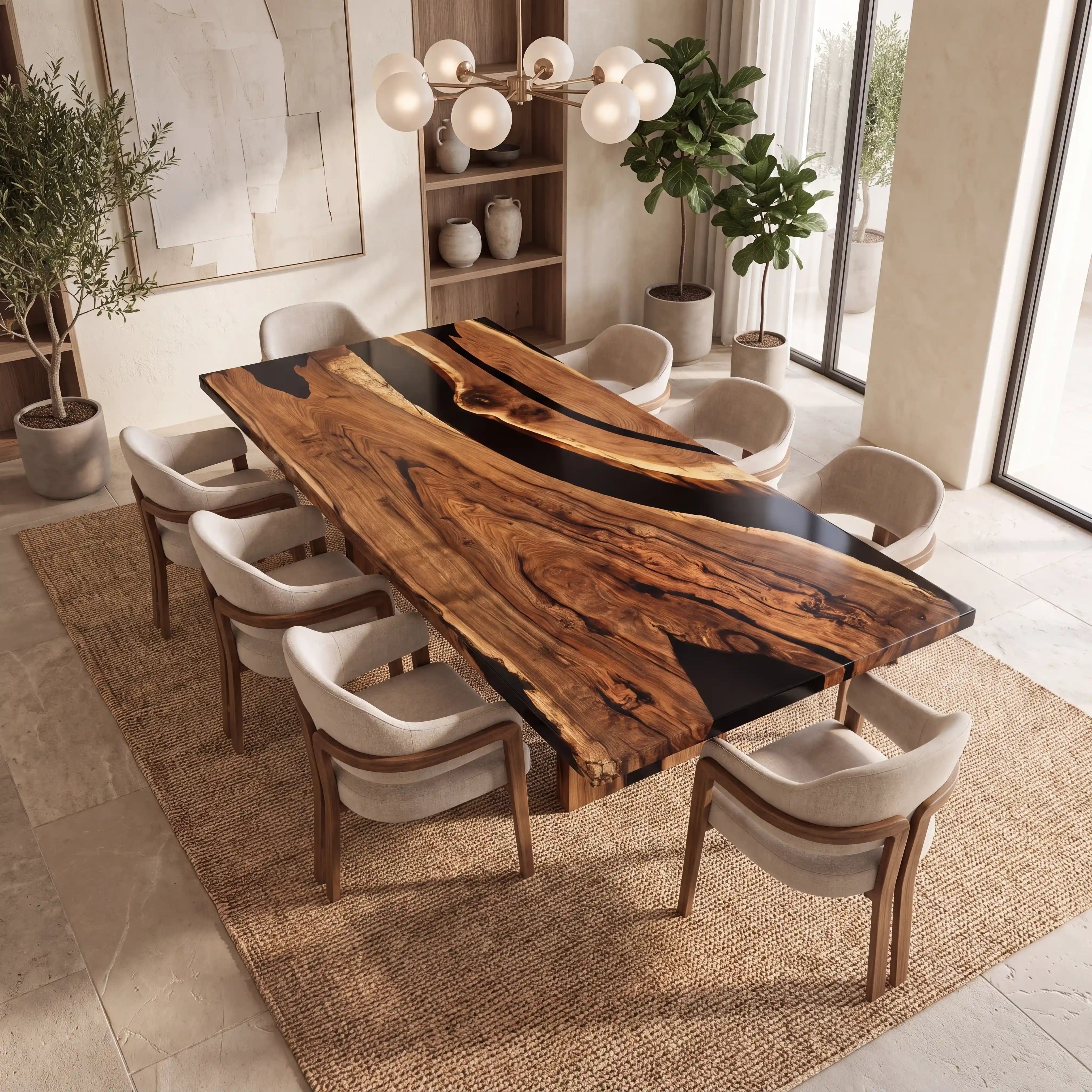 Custom Black Walnut Epoxy Resin River Table Black Resin ERT-50